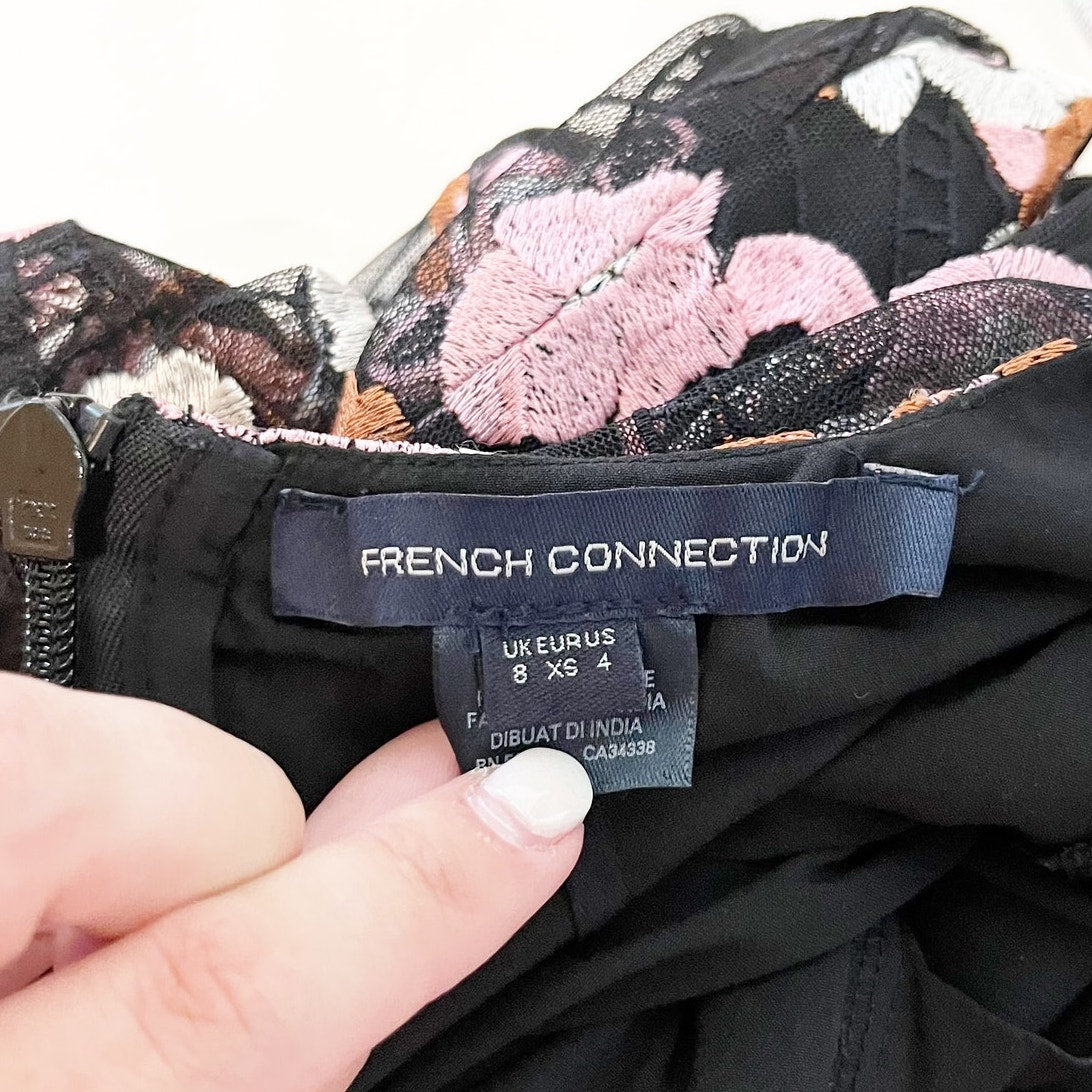 French Connection 3D Floral Applique Mini Dress Pink Black 4
