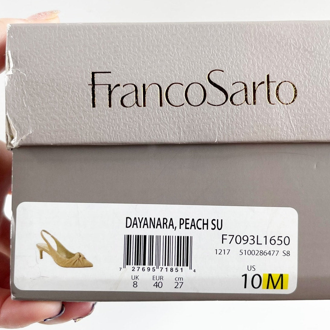 Franco Sarto Dayanara Suede Pointed Toe Slingback Kitten Heels Peach Pink 10