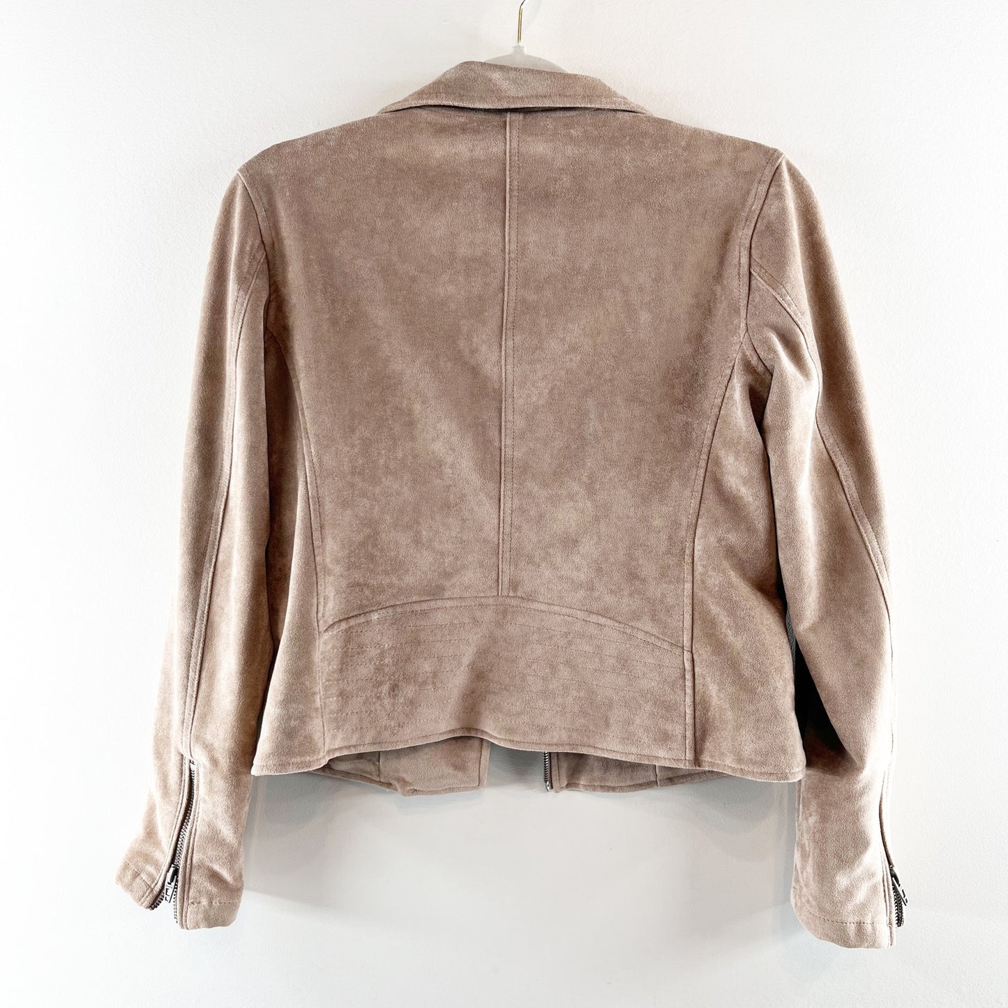 Blank NYC Faux Suede Long Sleeve Moto Jacket Tan Beige XS