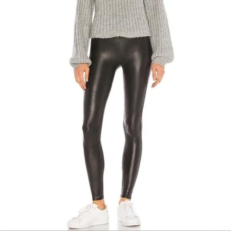 Spanx High Rise Compression Faux Leather Leggings Black XL Petite