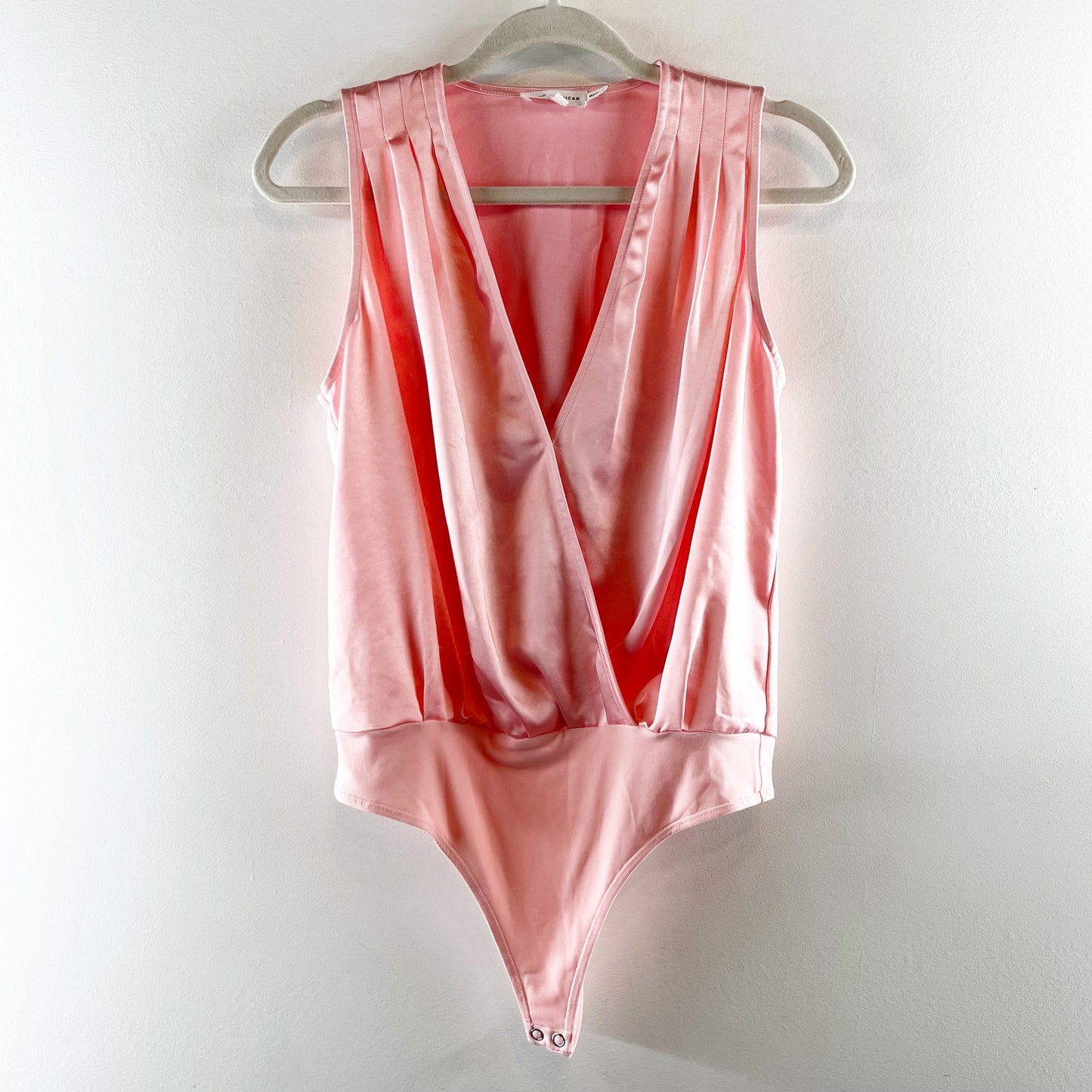 Good American Washed Satin Sleeveless Wrap Bodysuit Tank Top Bubble Pink 0