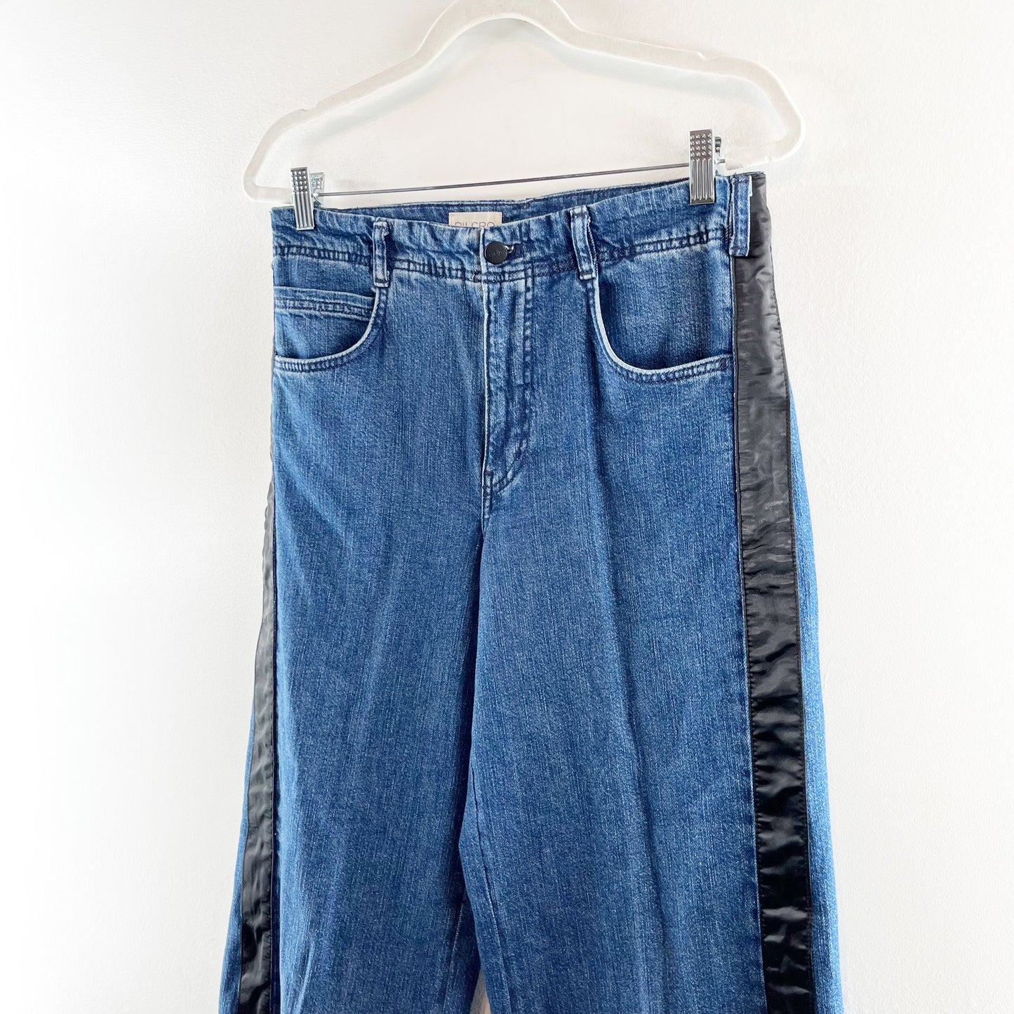 Pilcro Adi High Waisted Denim Tuxedo Stripe Trim Wide Leg Jeans Blue 27 / 4