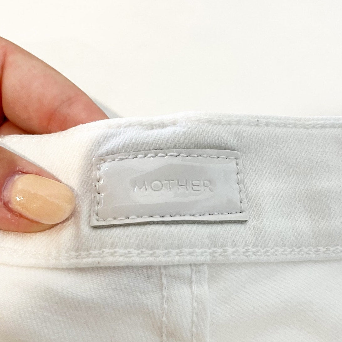 Mother The Hustler Ankle Fray Crop Flare Jeans Fairest of Them All White 24