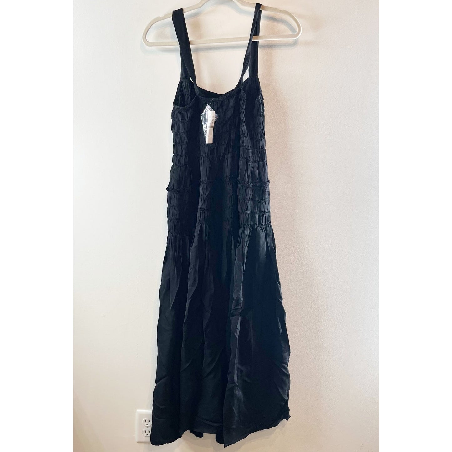 J. Crew Sleeveless Square Neck Smocked Midi Dress Black Medium