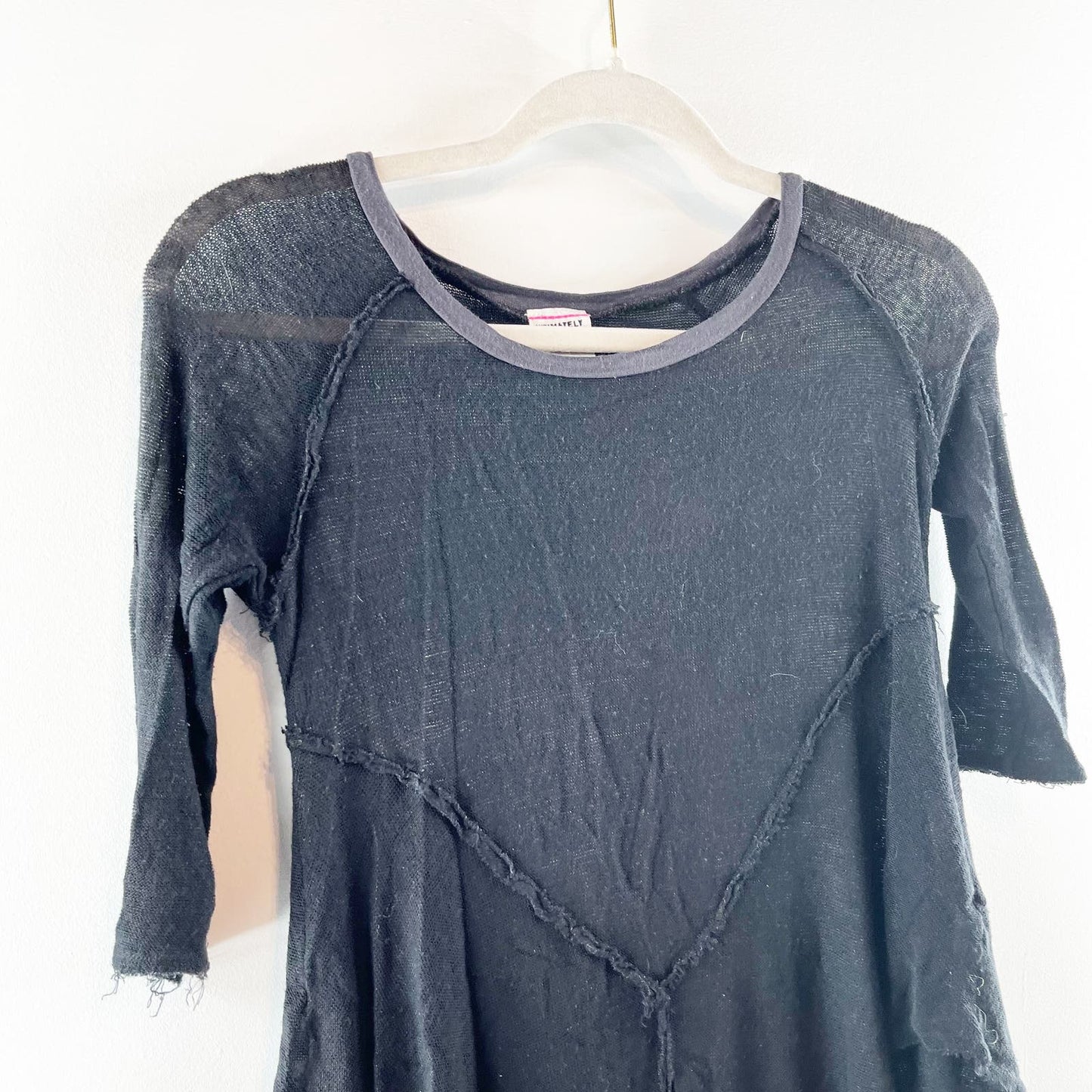 Free People Intimately Sheer Three Quarter Sleeve Weekend Layering Top Black XS