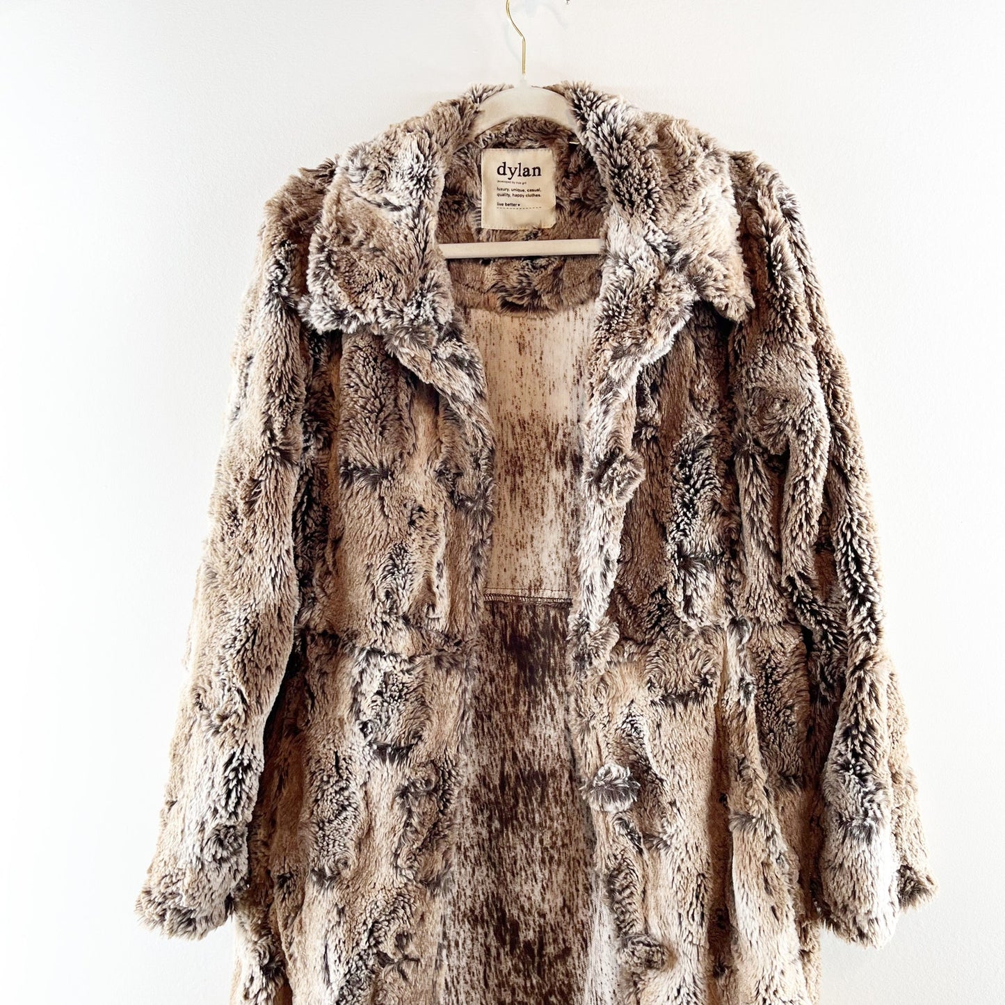 Dylan Anthropologie Long Sleeve Button Up Faux Fur Coat Jacket Brown Medium