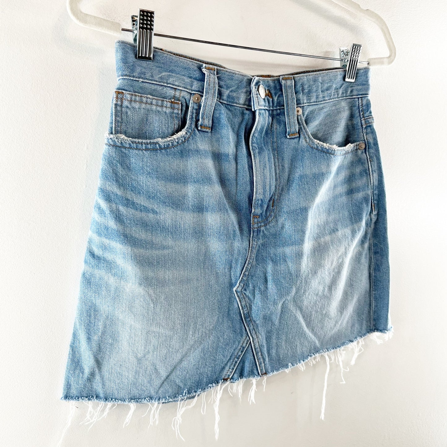 Madewell Rigid Denim A-Line Mini Skirt Raw Hem Blue 25 / 0
