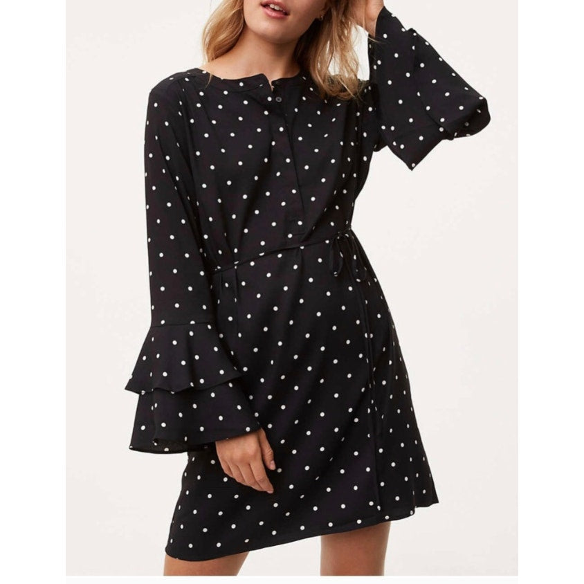 loft mini dress Polka Dot Flare Bell Long Sleeve Belted Black Small – Baystate Boutique & Consignment 16 Black Womens Shift Clothing and Textiles: Pink Size:Wide 12 Spring Preview 2025