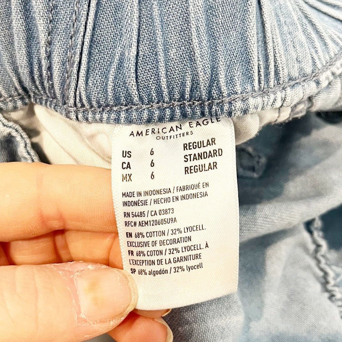 American Eagle Relaxed Mom Denim High Rise Cargo Jogger Jeans Pants Blue 6