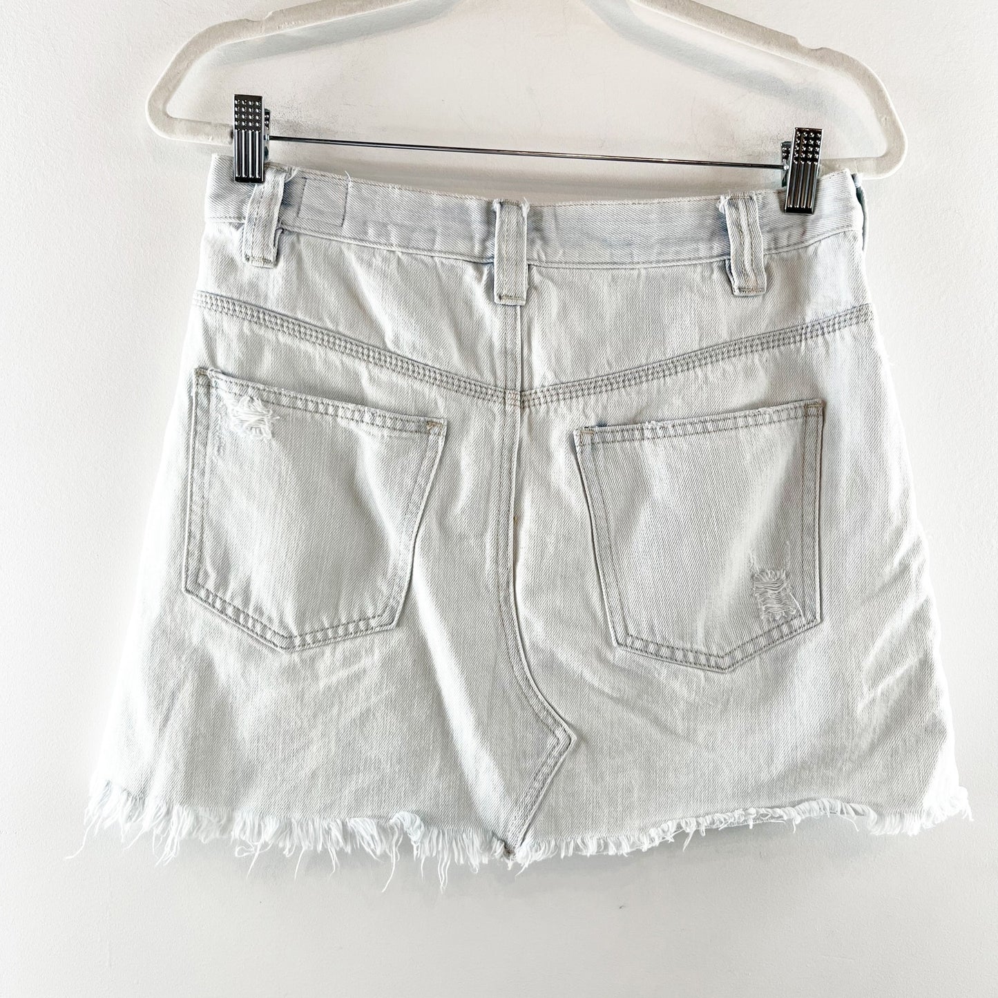 Free People 100% Cotton Raw Cut Hem Side Car Denim Mini Skirt blue 27 / 4