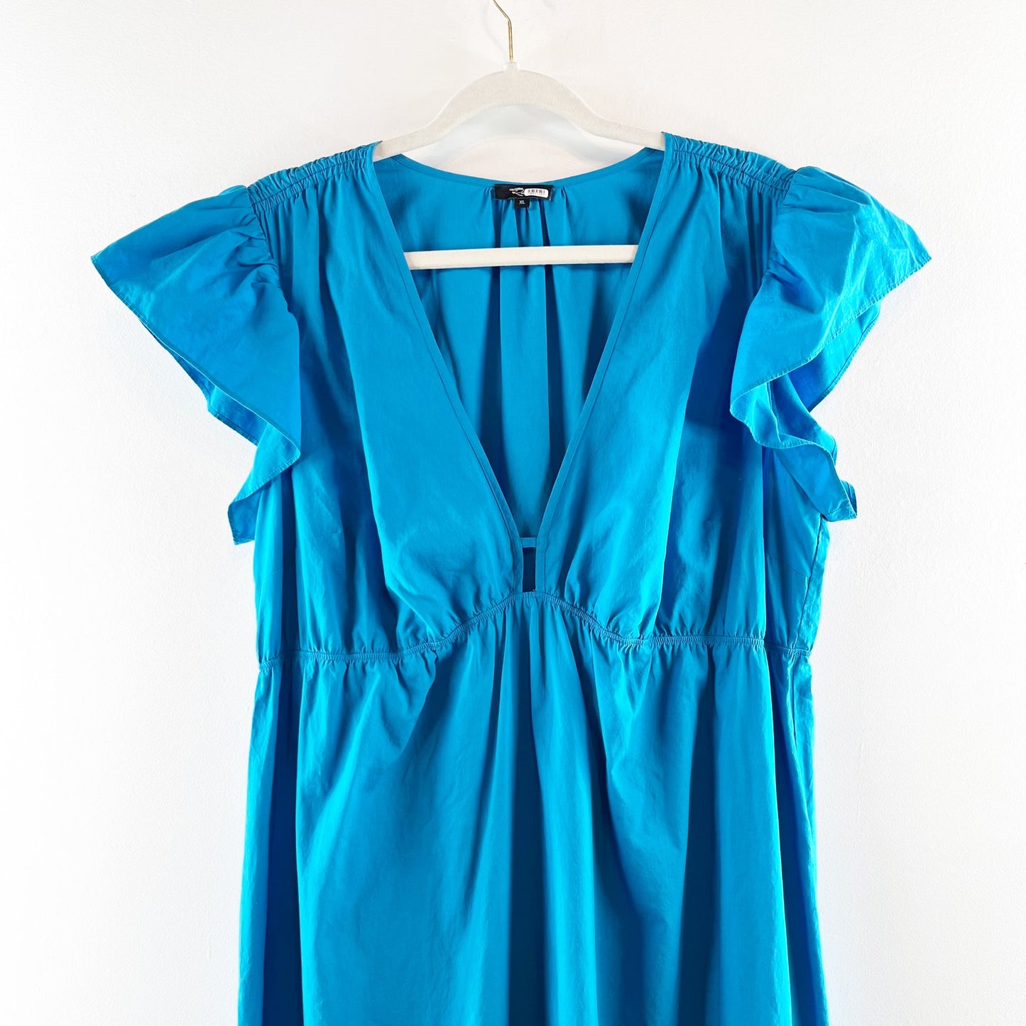 Rails Tina Flutter Sleeve Cotton Poplin Tiered Midi Dress Blue XL