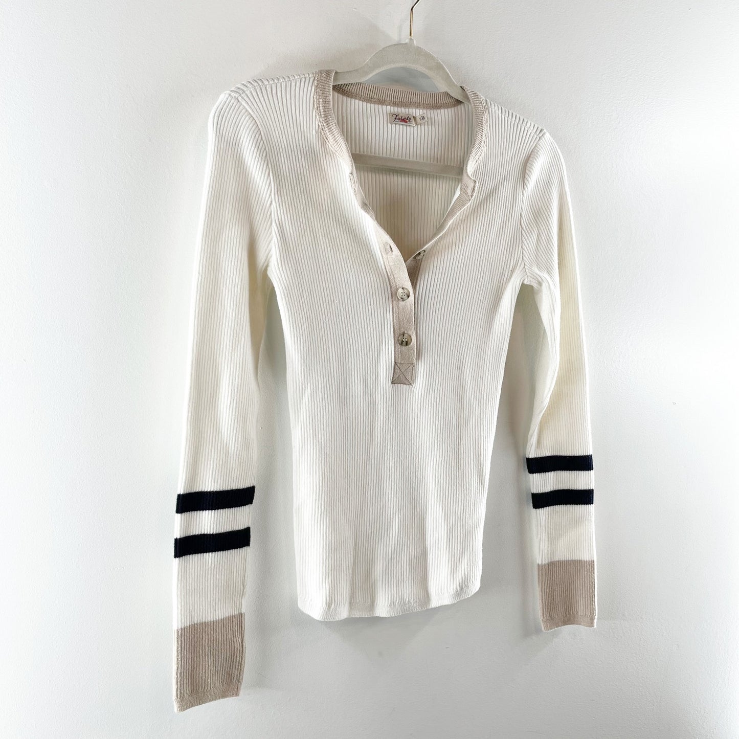 Faherty Mikki Henley Ribbed Cotton Cashmere Sweater Top White Small