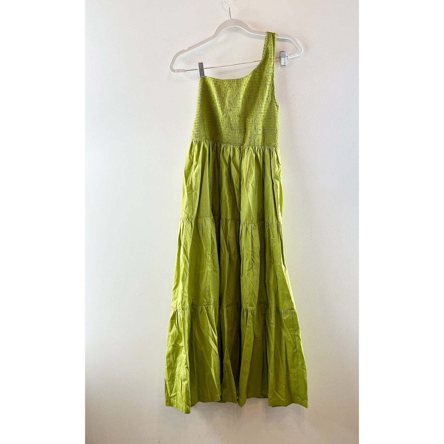 o.p.t One Shoulder Smocked Tiered A-Line Maxi Dress Chartreuse Green Large