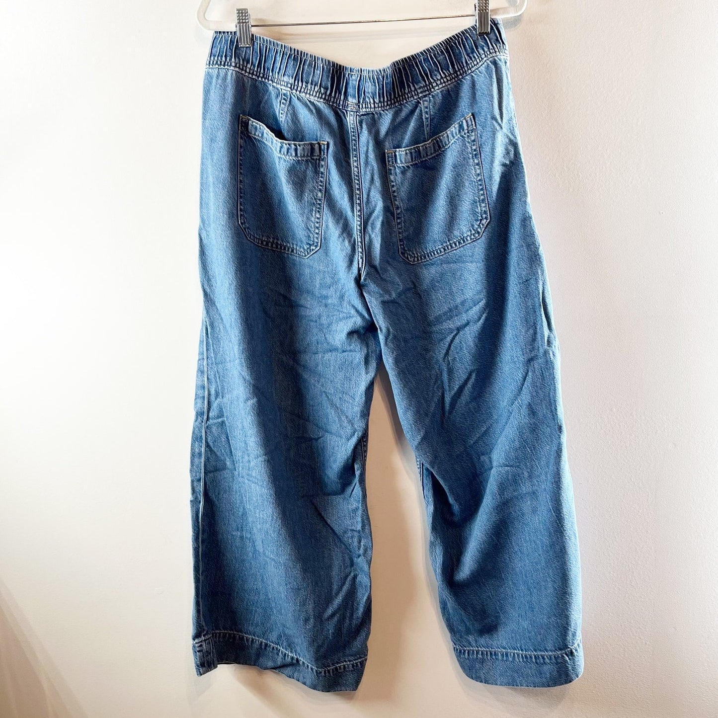 GAP Mid Rise UltraSoft Pleated Easy Baggy Jeans Medium Indigo Blue Large Petite