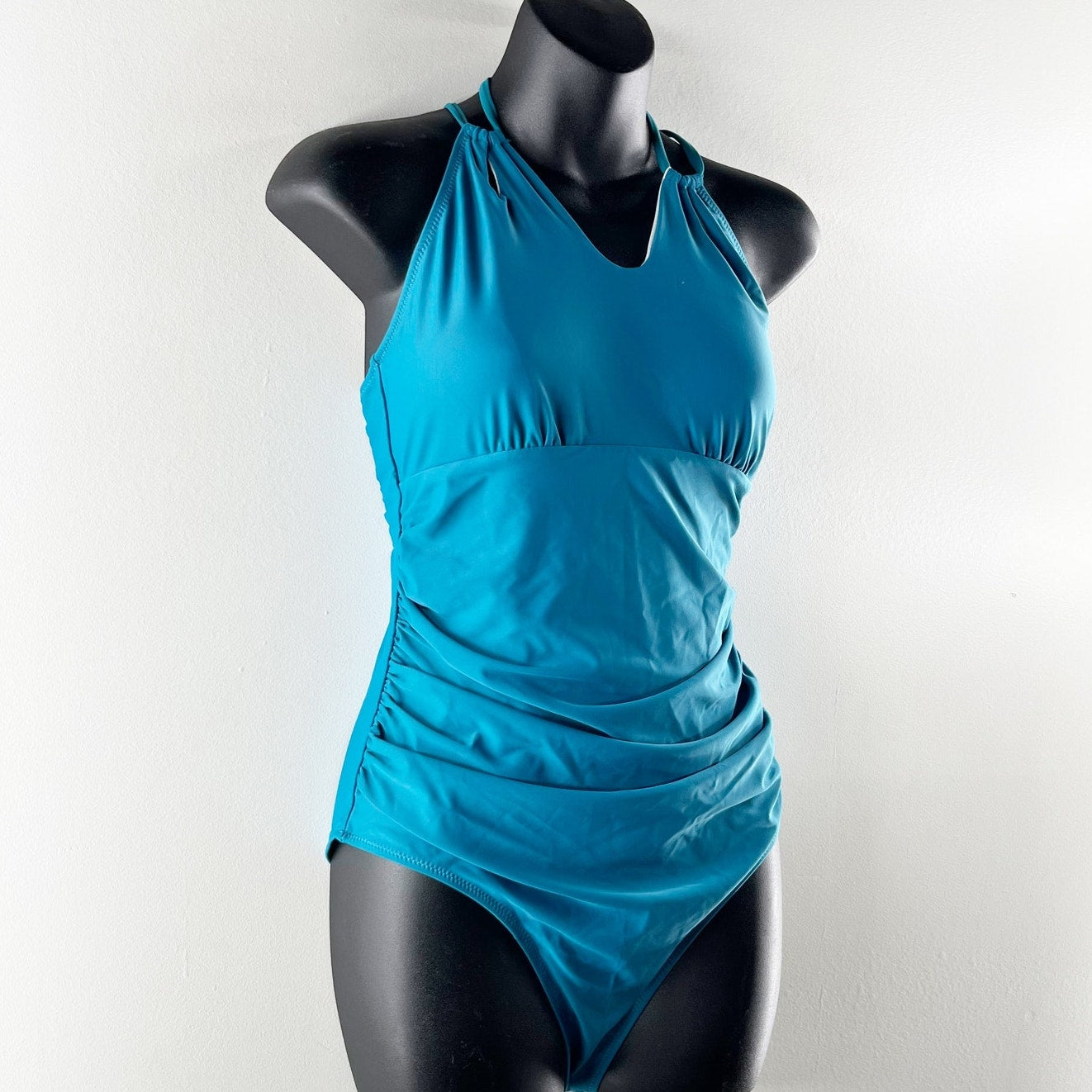Cupshe Halter Lace-Up Back Tummy Control Lined One Piece Swimsuit Blue Medium