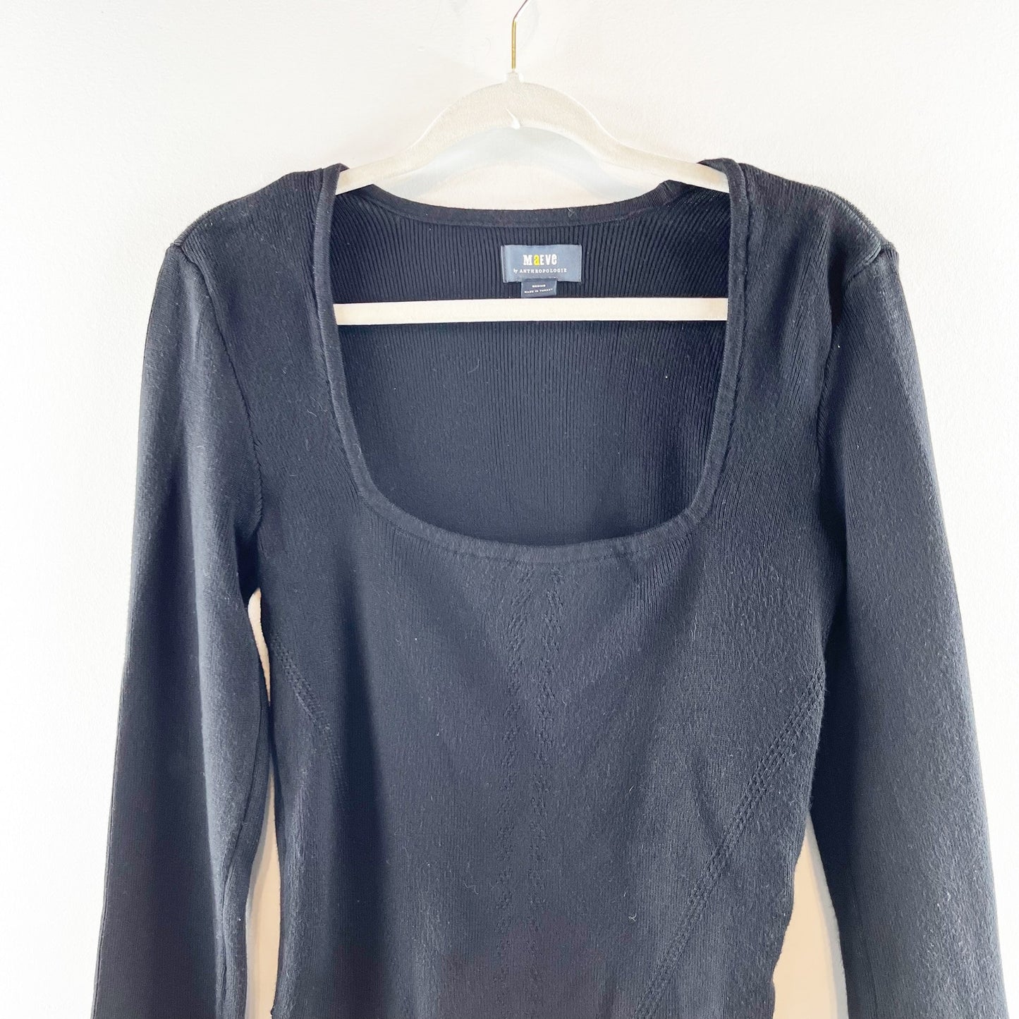 Maeve Anthropologie Square Neck Ribbed Bell Sleeve Sweater Black Medium