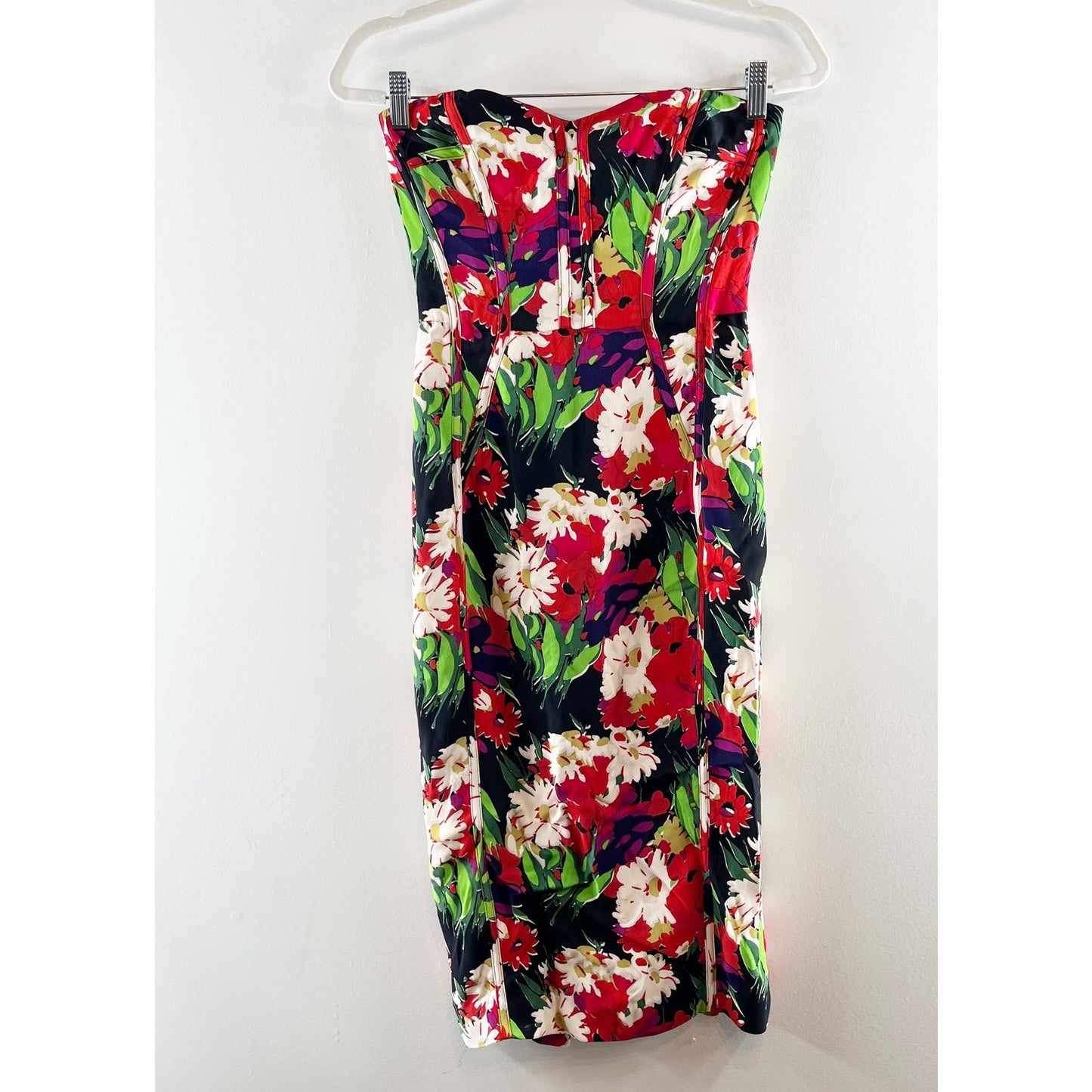 Veronica Beard Saffron Strapless Corset Knee Length Midi Floral Dress Red 2