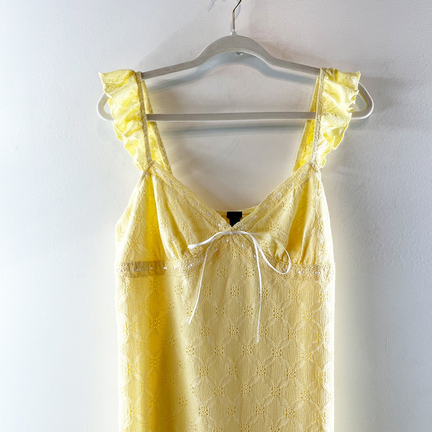 Wild Fable Eyelet Ruffle Strap Tie Front Cami Slip Tank Dress Butter Yellow L