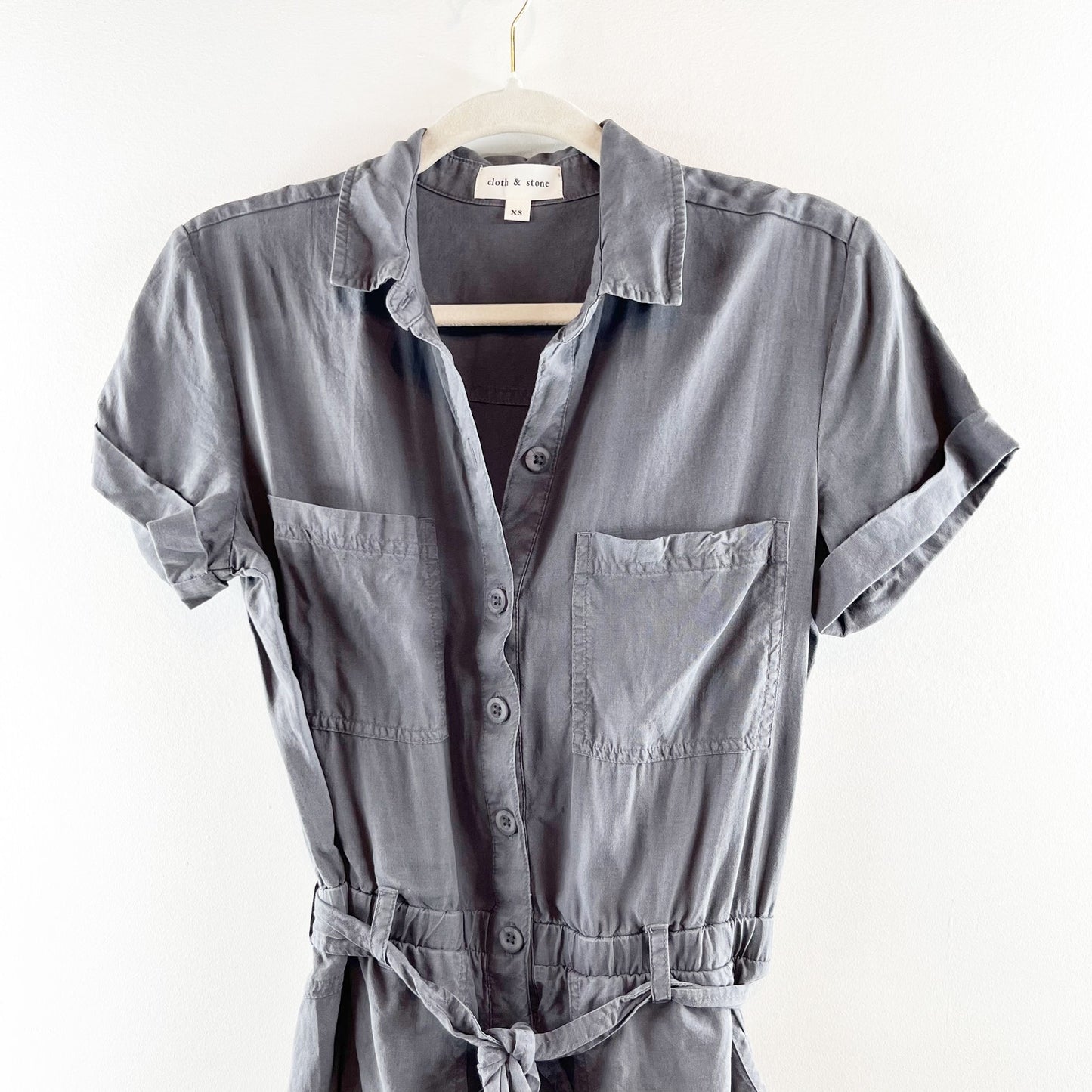 Cloth & Stone Tencel Lycocell Short Sleeve Belted Shorts Romper Gray XS
