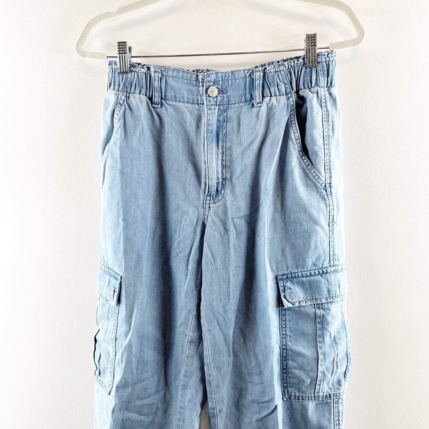 American Eagle Relaxed Mom Denim High Rise Cargo Jogger Jeans Pants Blue 6