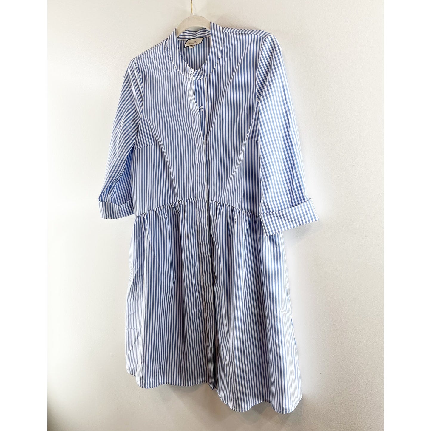 Tuckernuck Striped 3/4 Sleeve Royal Shirt Mini Dress Blue XS