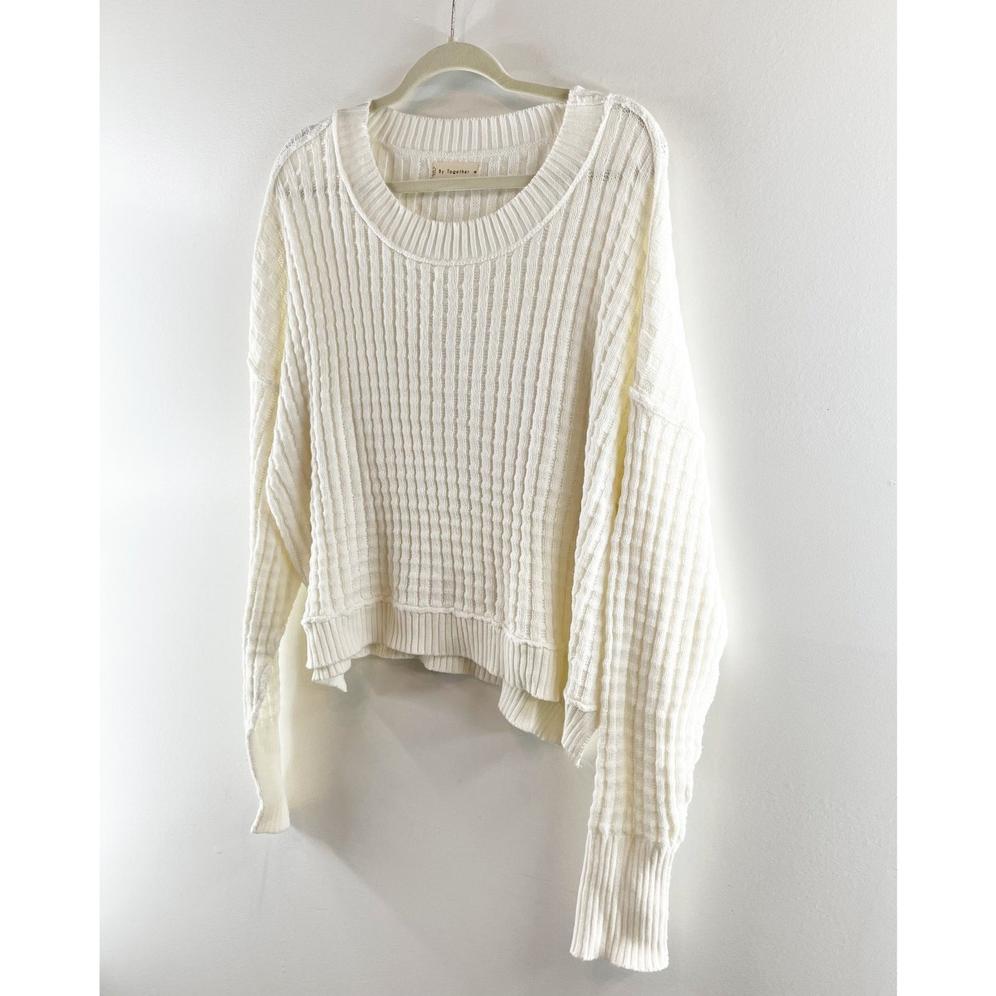 By Together Baylor Crewneck Slouchy Sweater Ivory White Medium