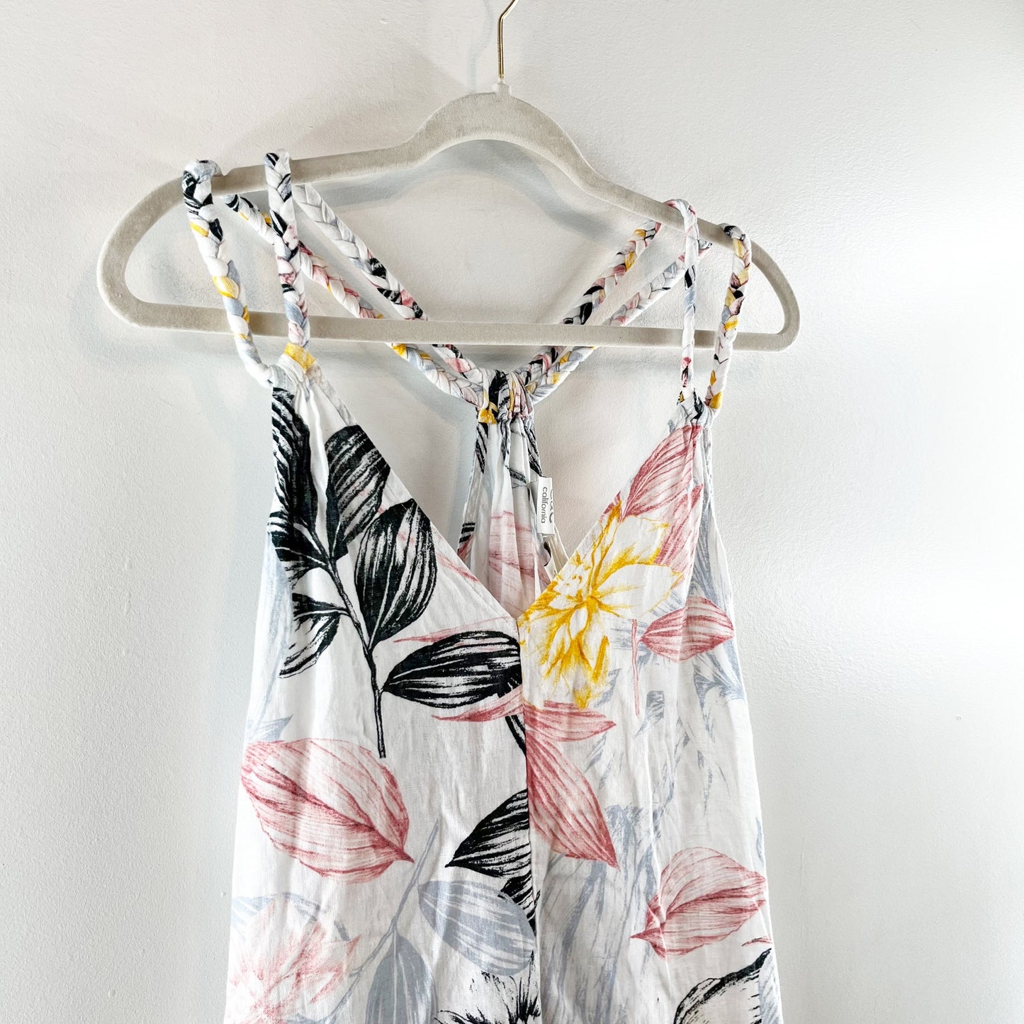 C&C California Linen Blend Floral Midi Slip Dress White XL