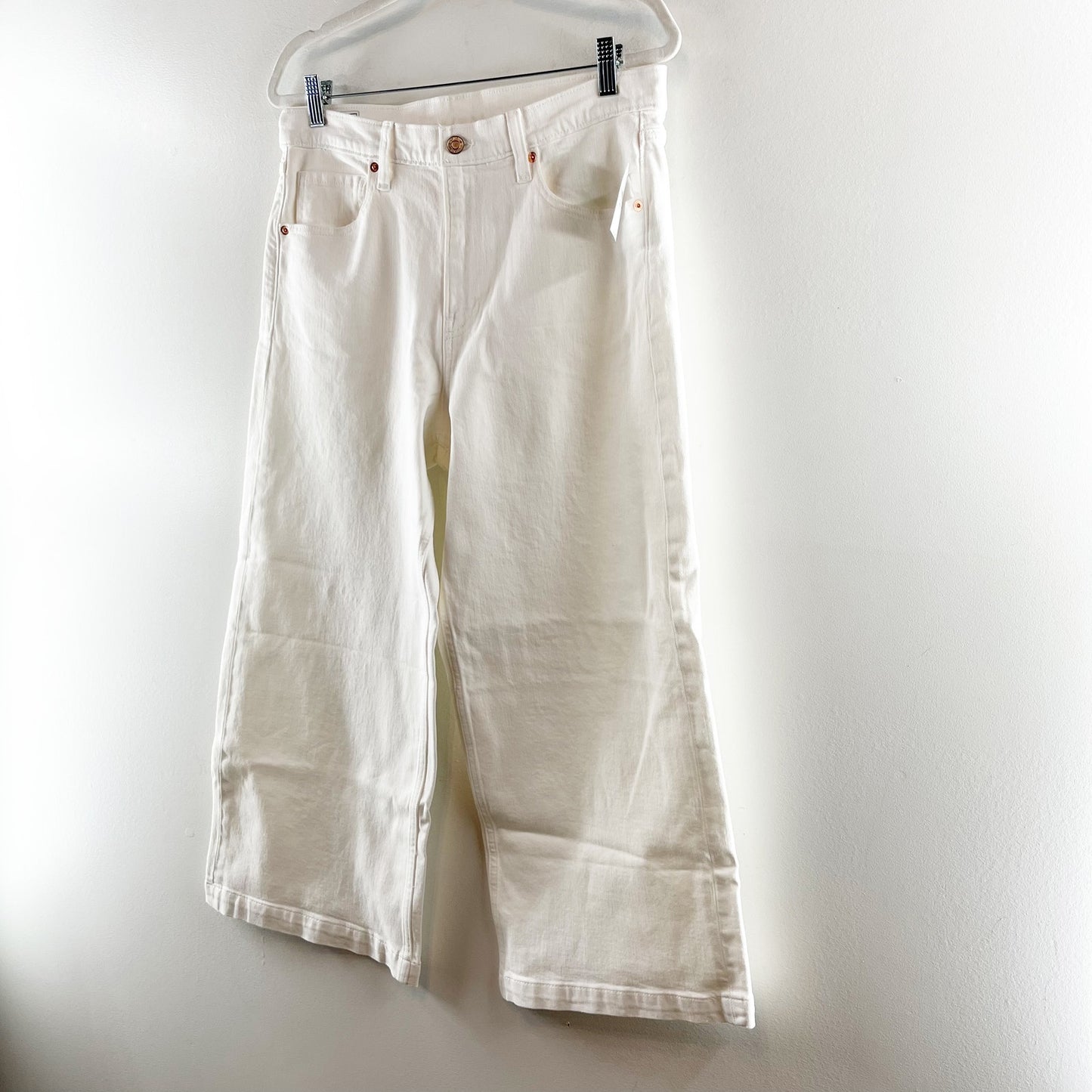 GAP High Rise Cropped Stride Ankle Wide Leg Jeans Optic White 12 Petite