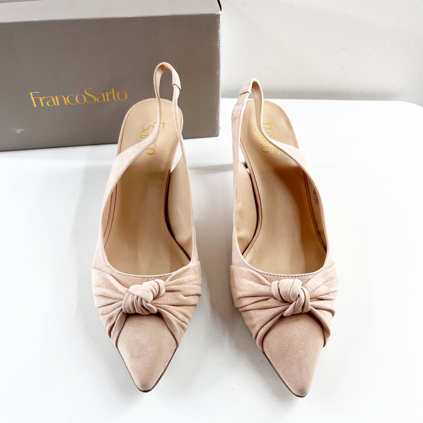 Franco Sarto Dayanara Suede Pointed Toe Slingback Kitten Heels Peach Pink 10