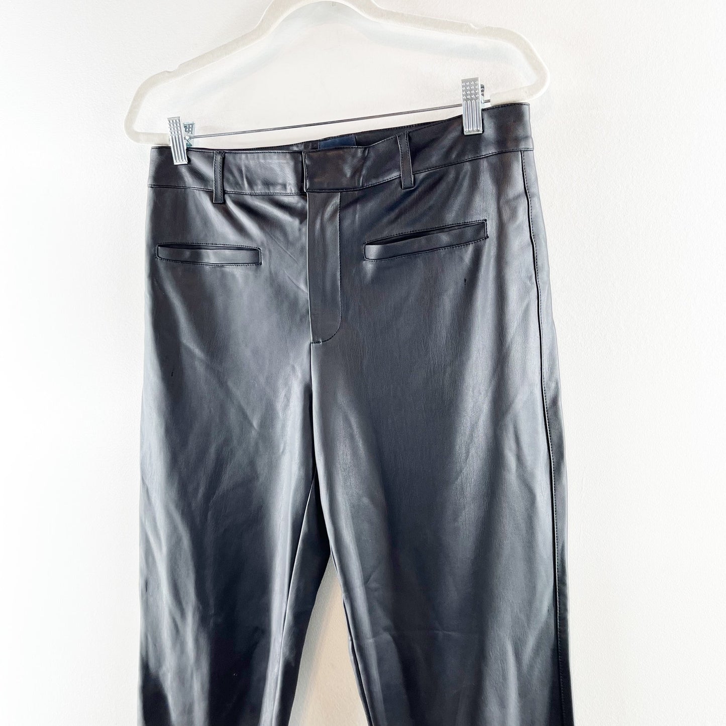 Maeve Anthropologie High Rise Straight Leg Faux Leather Pants Black 10 Tall