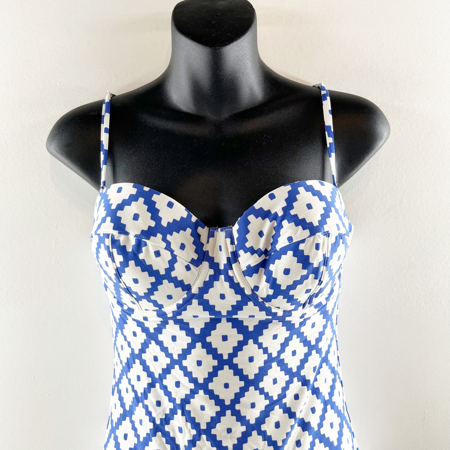 J. Crew x SZ Blockprints Geo One Piece Swimsuit Bathing Suit Blue White 8