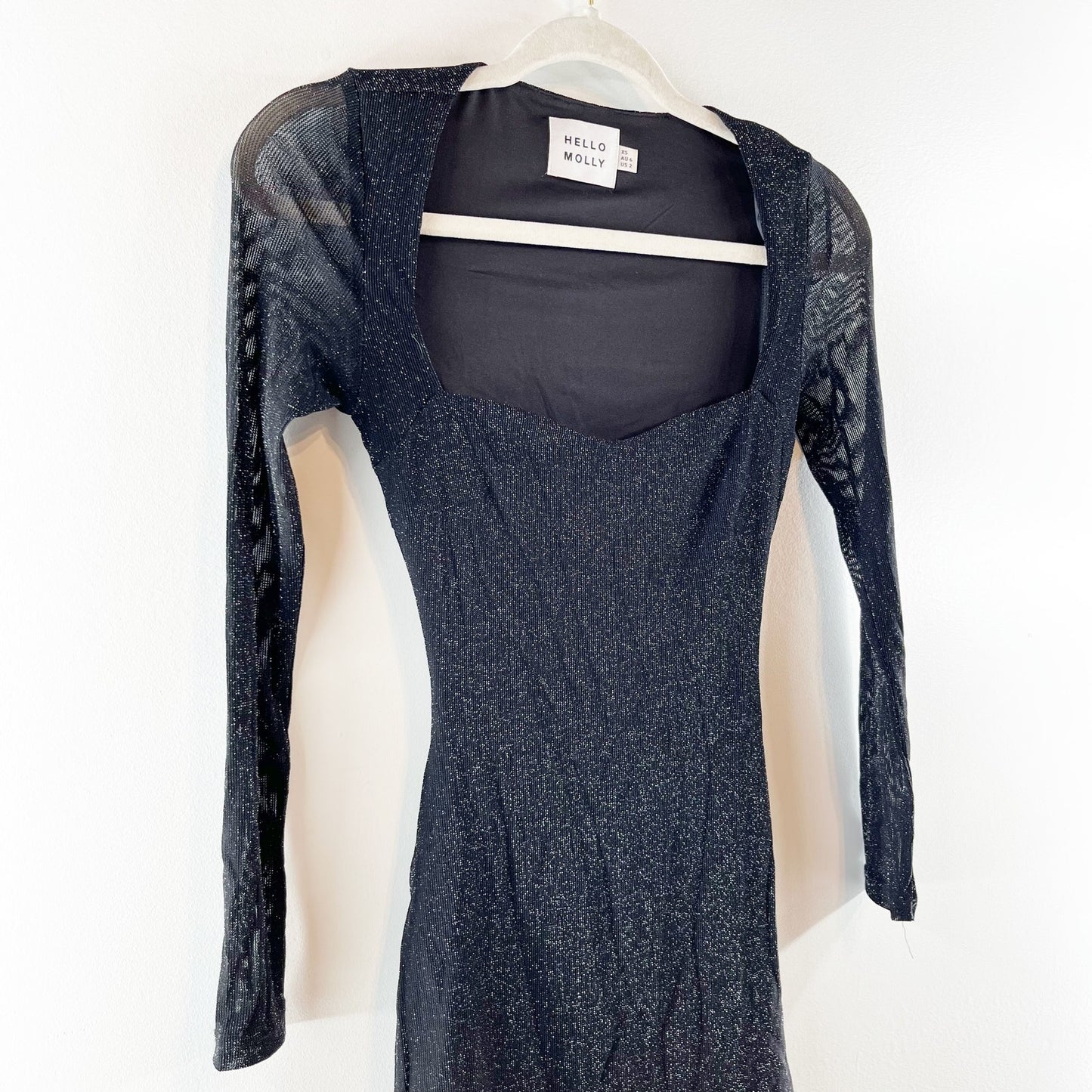 Hello Molly Bring Me To The Sky Long Sleeve Bodycon Mini Dress Metallic Black 2