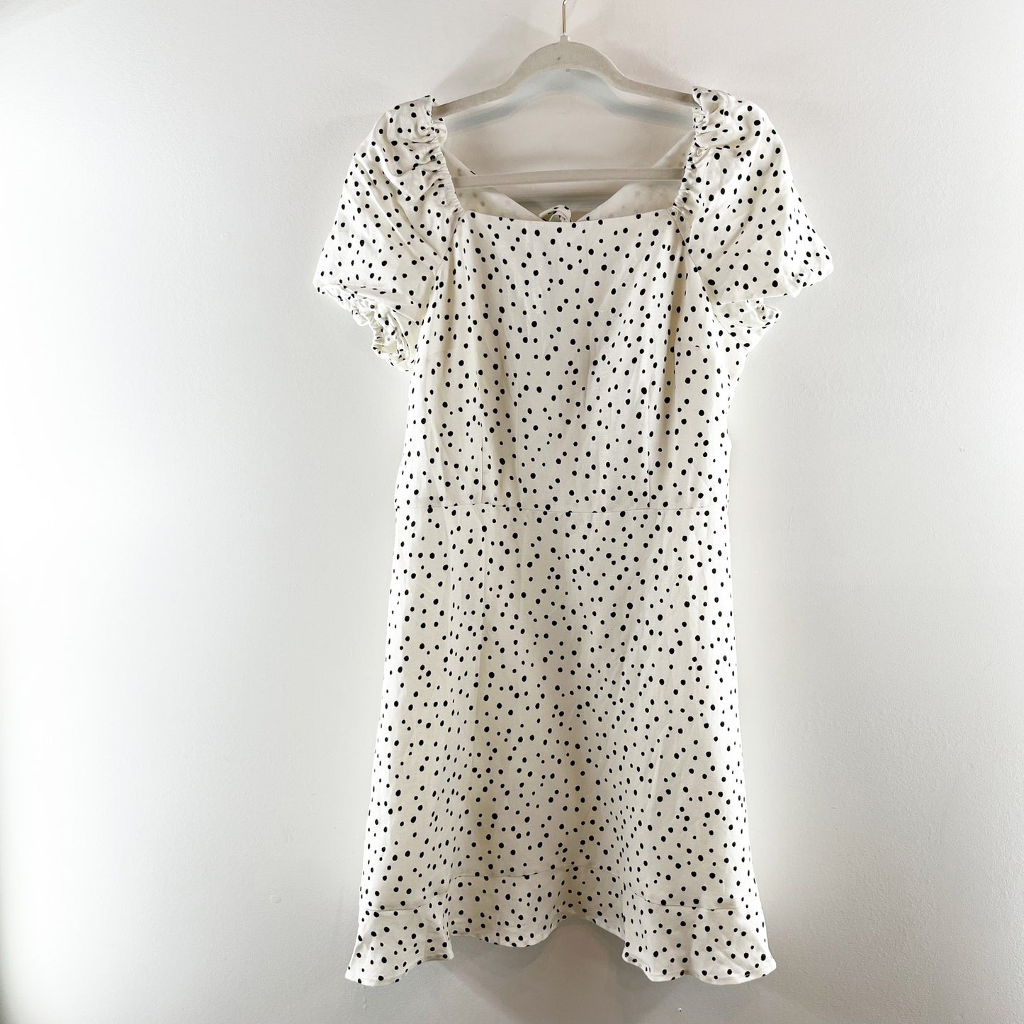 LOFT Petite Polka Dotted Short Flutter Sleeve Mini Dress White 12 Petite