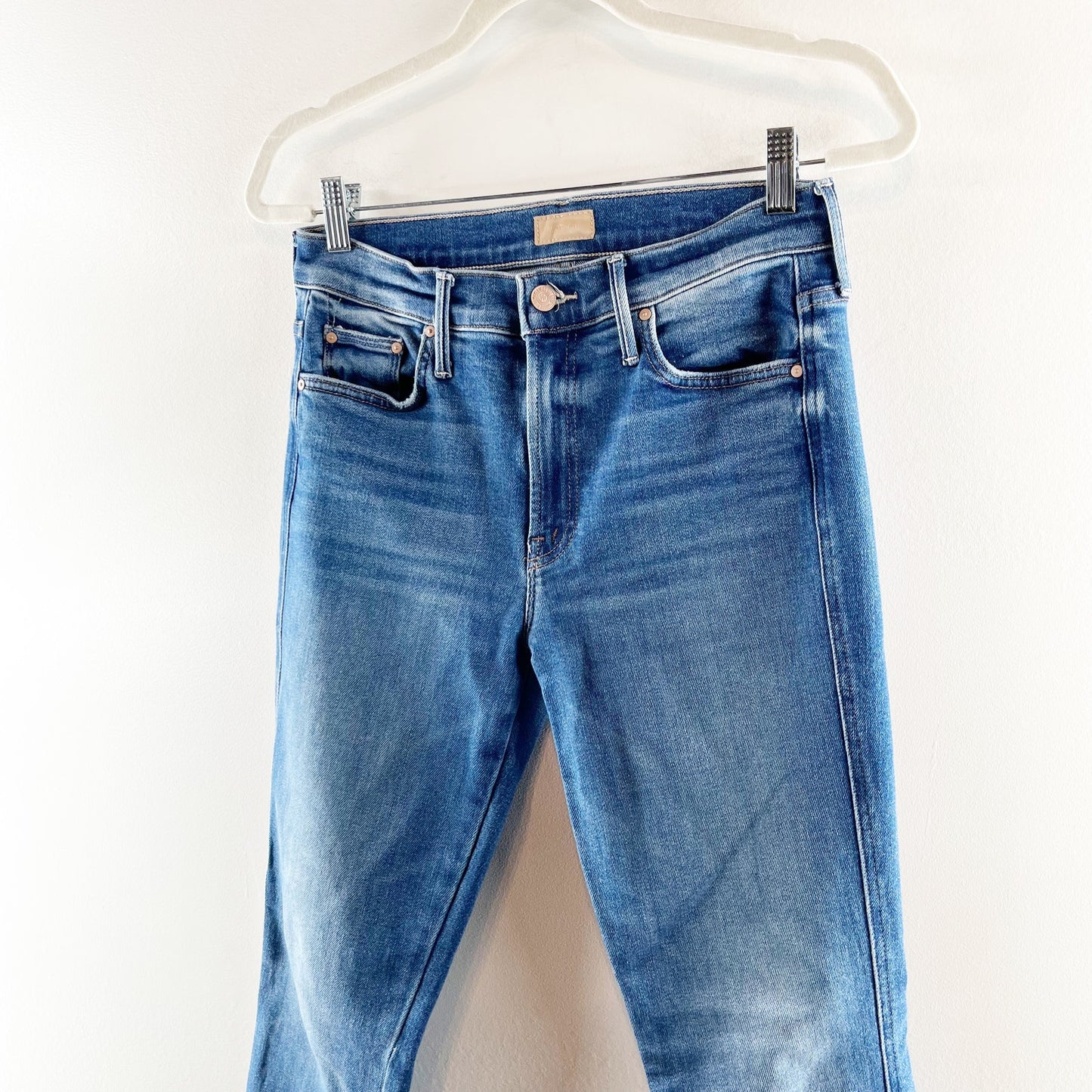 Mother Mid Rise The Double Insider Heel Jeans in Opposites Attract Blue 28