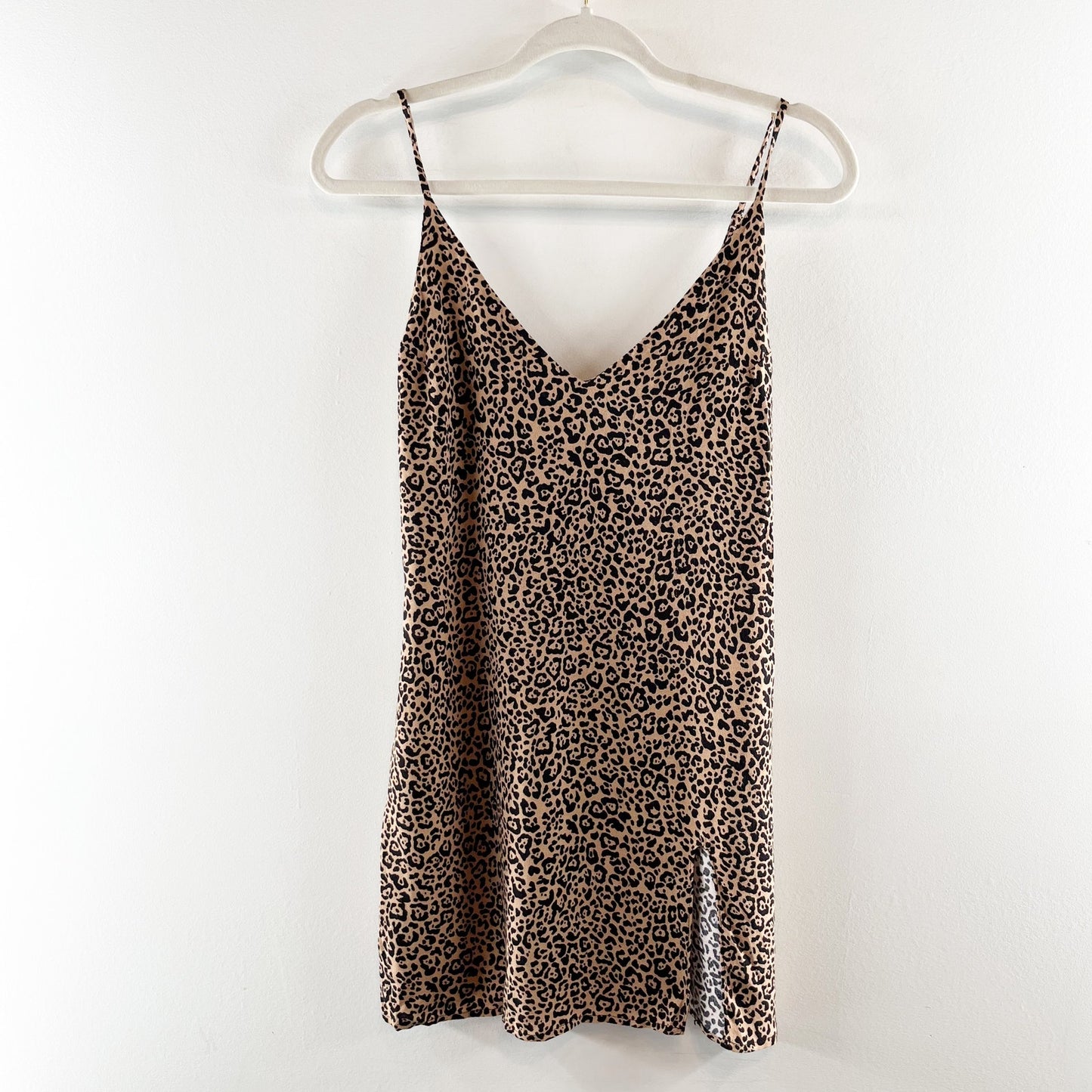 Reformation Marlowe Leopard Print Mini Slip Dress Brown Black XS