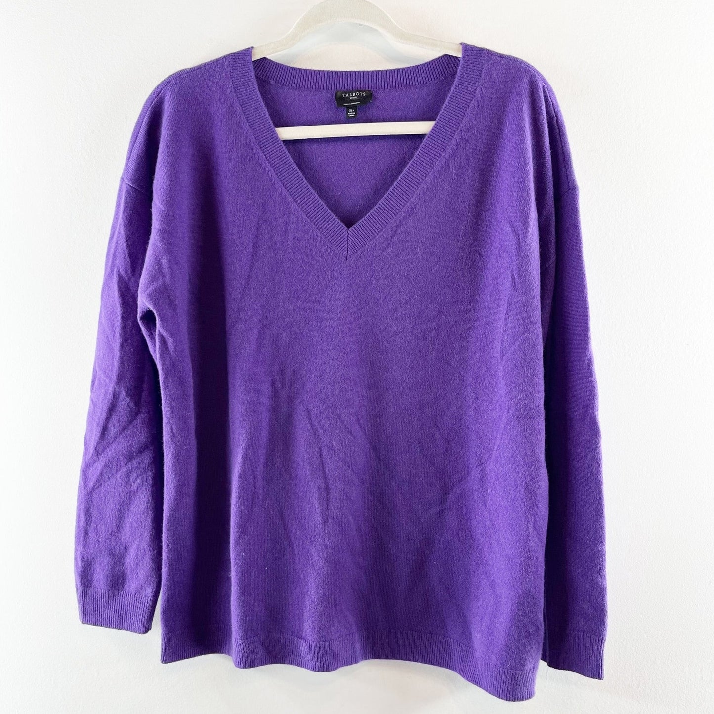Talbots Long Sleeve V Neck Cashmere Pullover Sweater Purple XL Petite