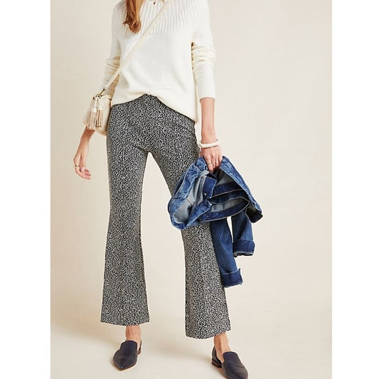 Anthropologie The Essential Leopard Cropped Flare Trousers Black White Small