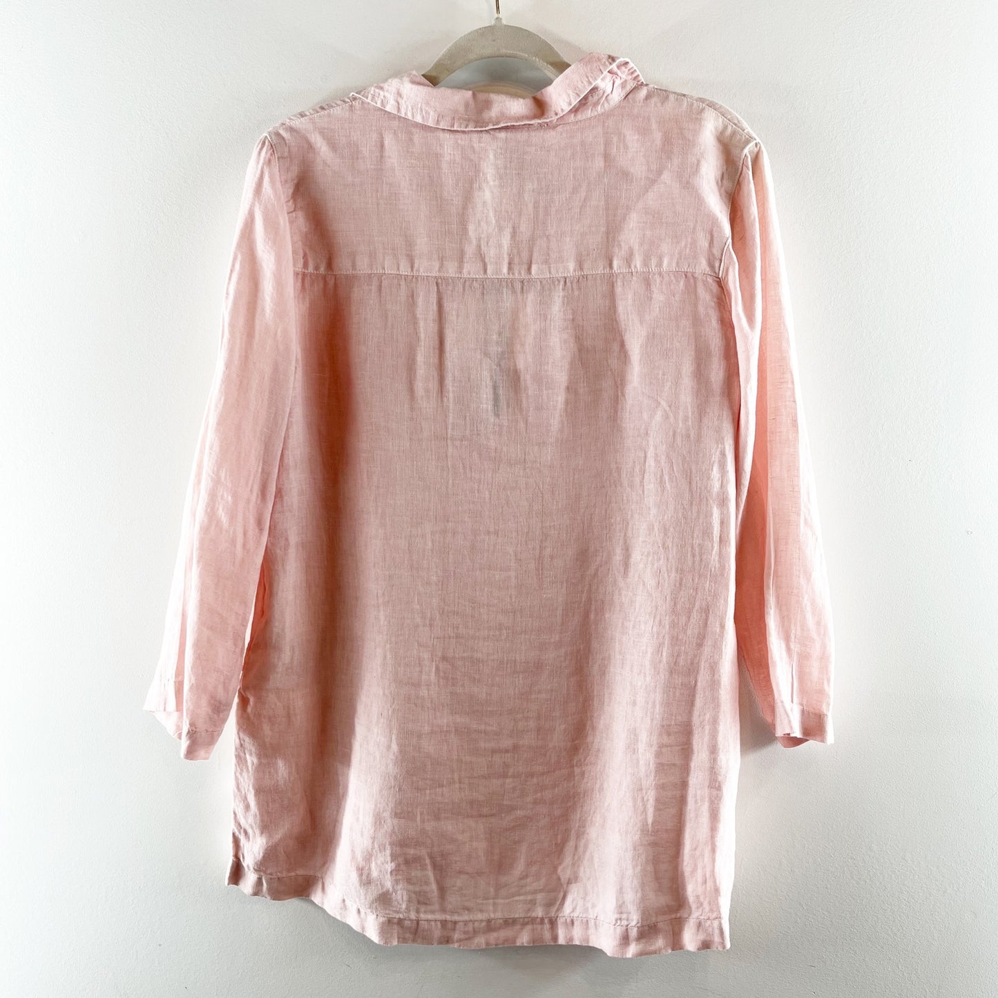 Tahari Linen V Neck Polo Tunic Top Blouse Shirt Salmon Coral Pink Medium