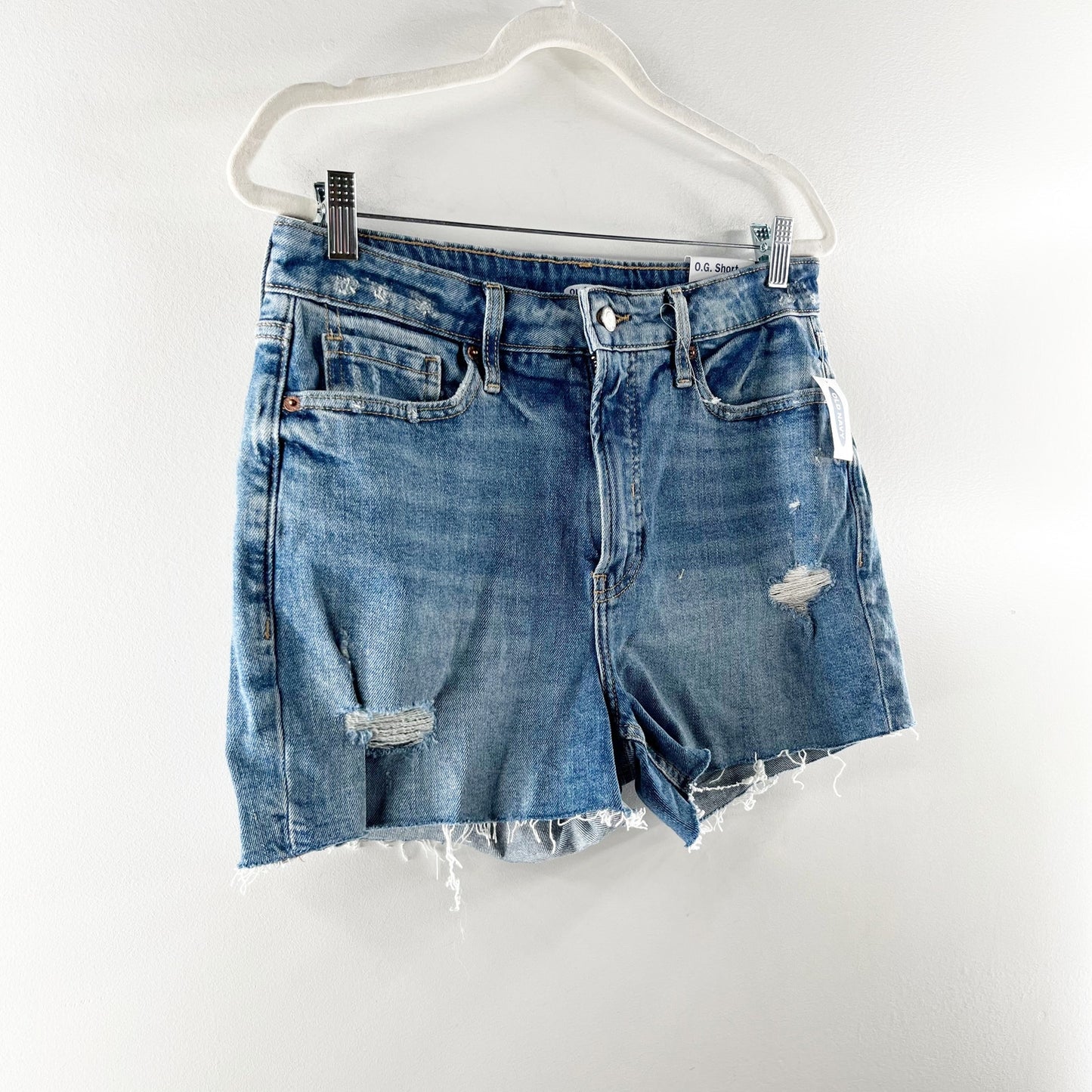 Old Navy High-Rise Distressed O.G. Straight Ripped Cut-Off Jean Shorts Dahlia 10