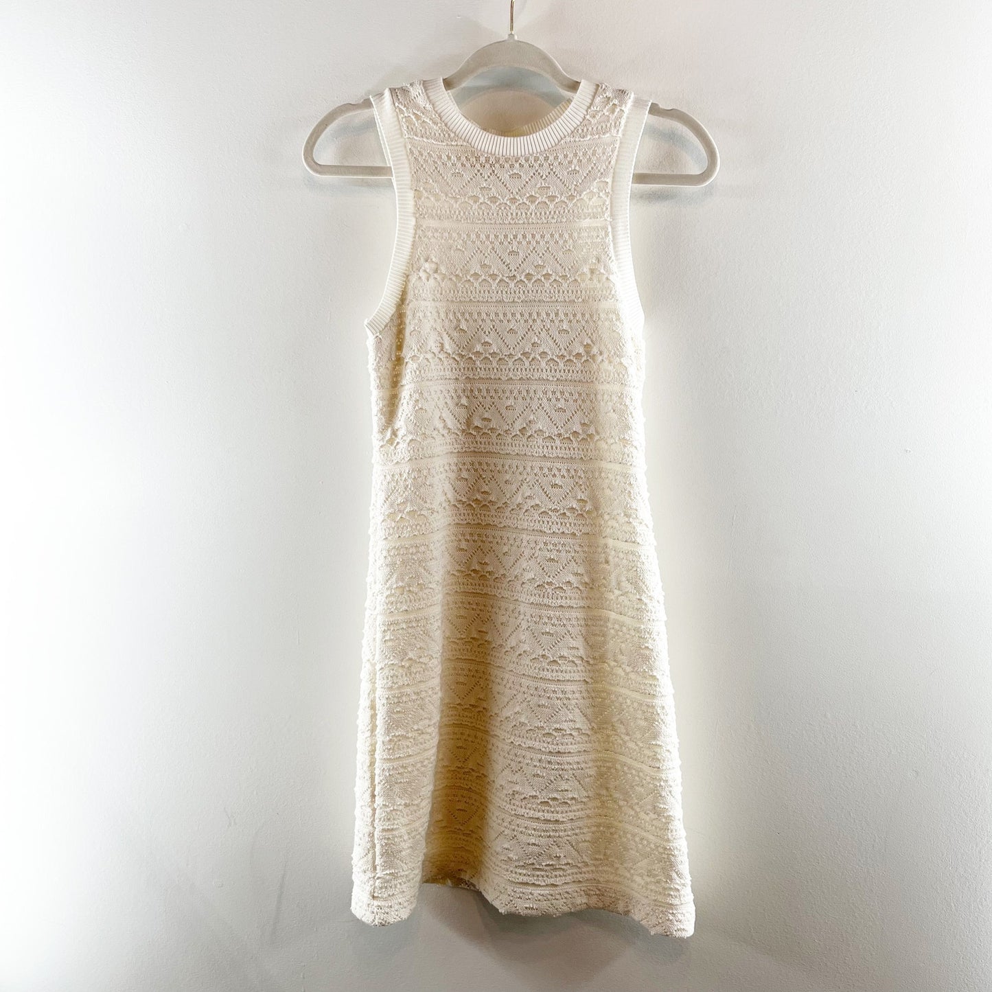 Anthropologie Textured Knit Crochet High Neck Sleeveless Mini Shift Dress XS