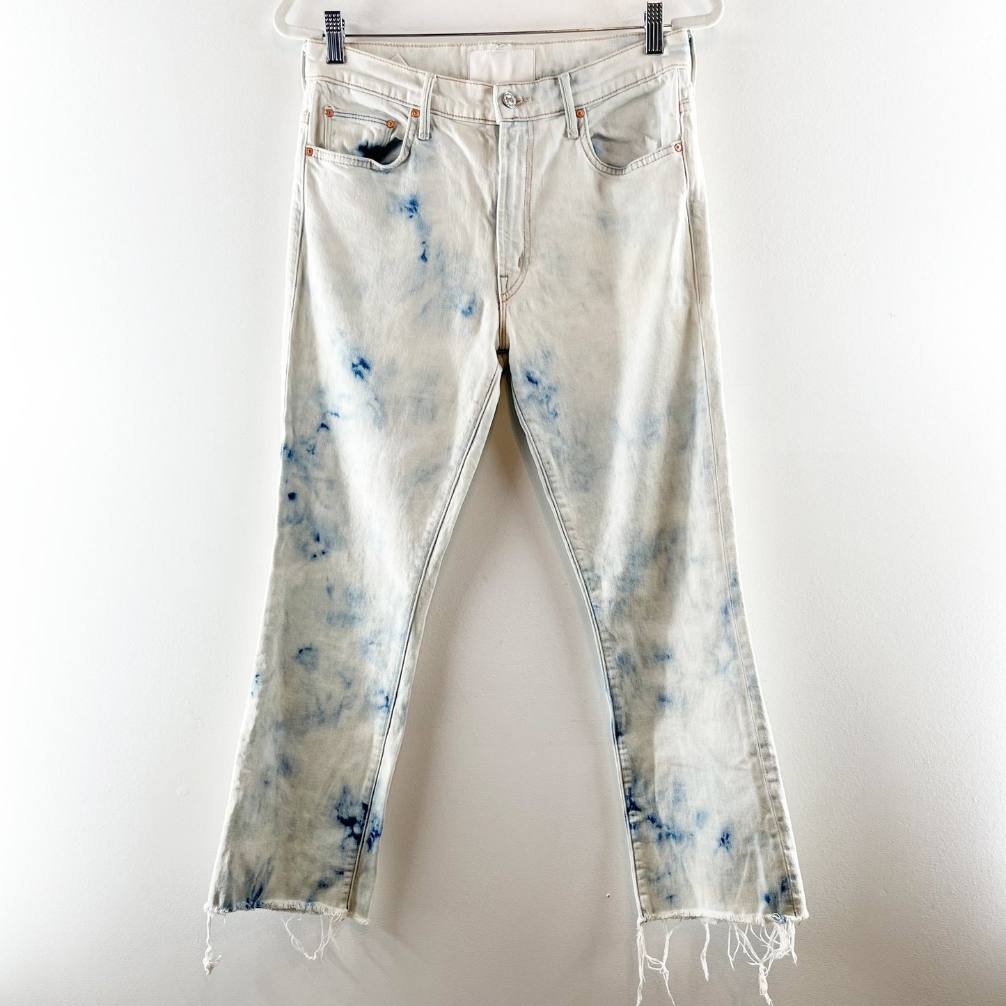 MOTHER The Insider High Waisted Fray Bootcut Crop Ankle Jeans Tizzy Tie Dye 30