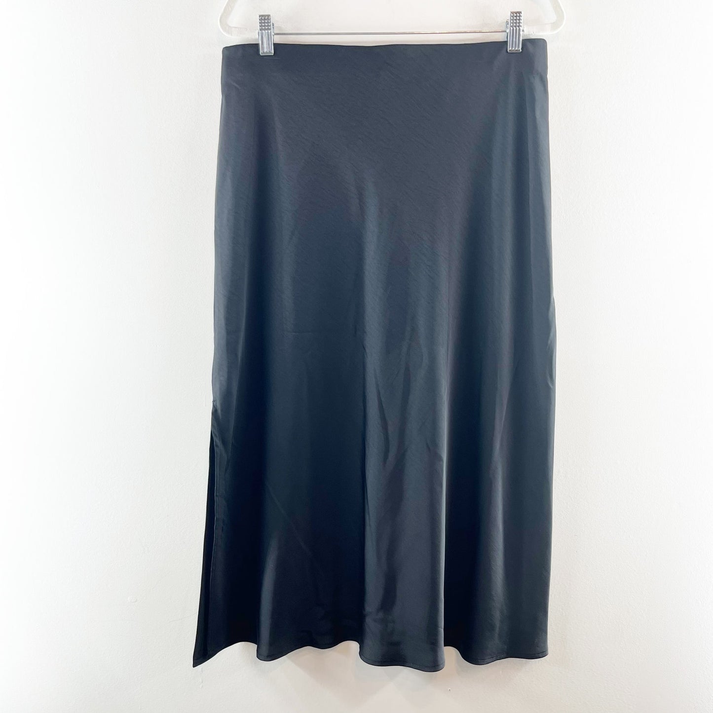 A New Day Elastic Waist Pull On Midi Satin Slip Skirt Black Large
