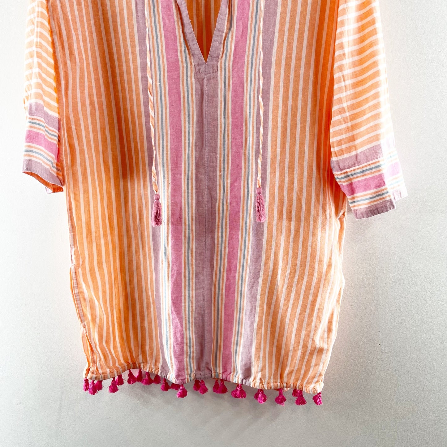 J. Crew Striped Long Sleeve Mini Tunic Beach Cover Up Dress Orange Pink Small