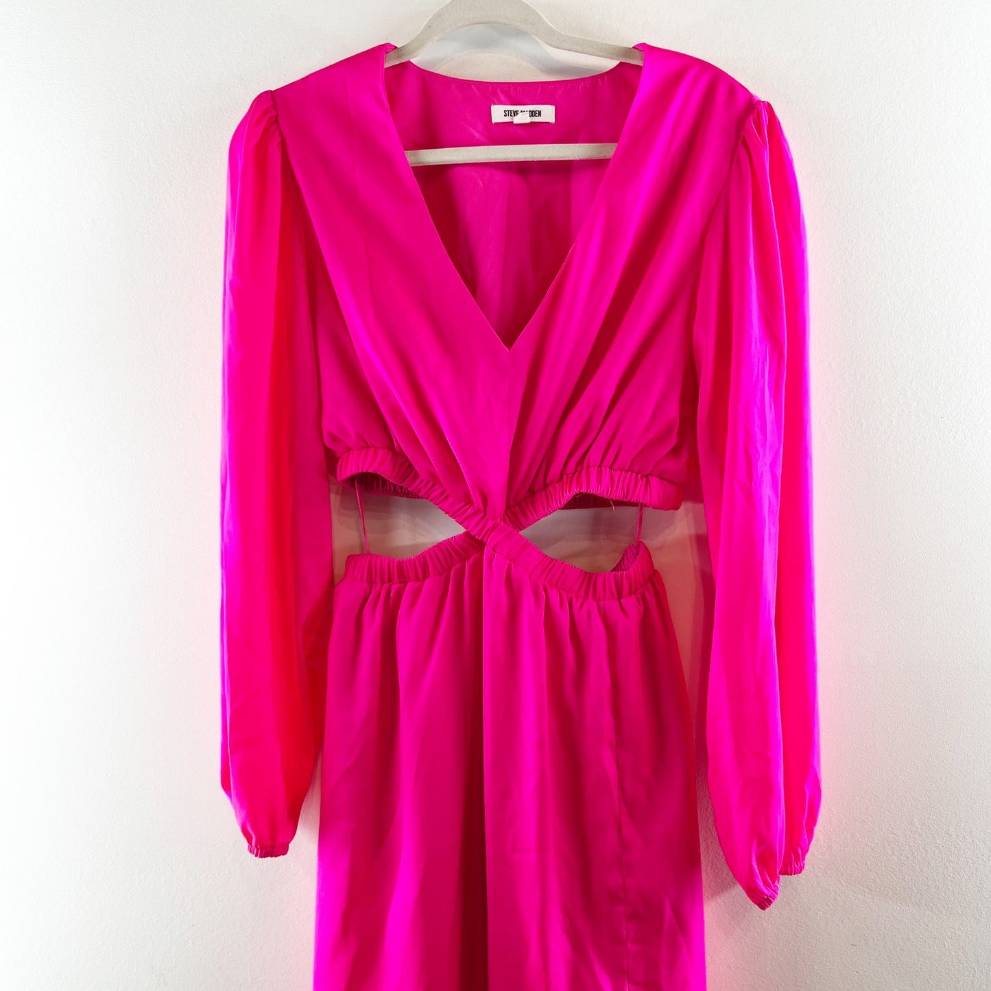 Steve Madden Cerys Long Sleeve Cutout Satin Midi Dress Pink Large