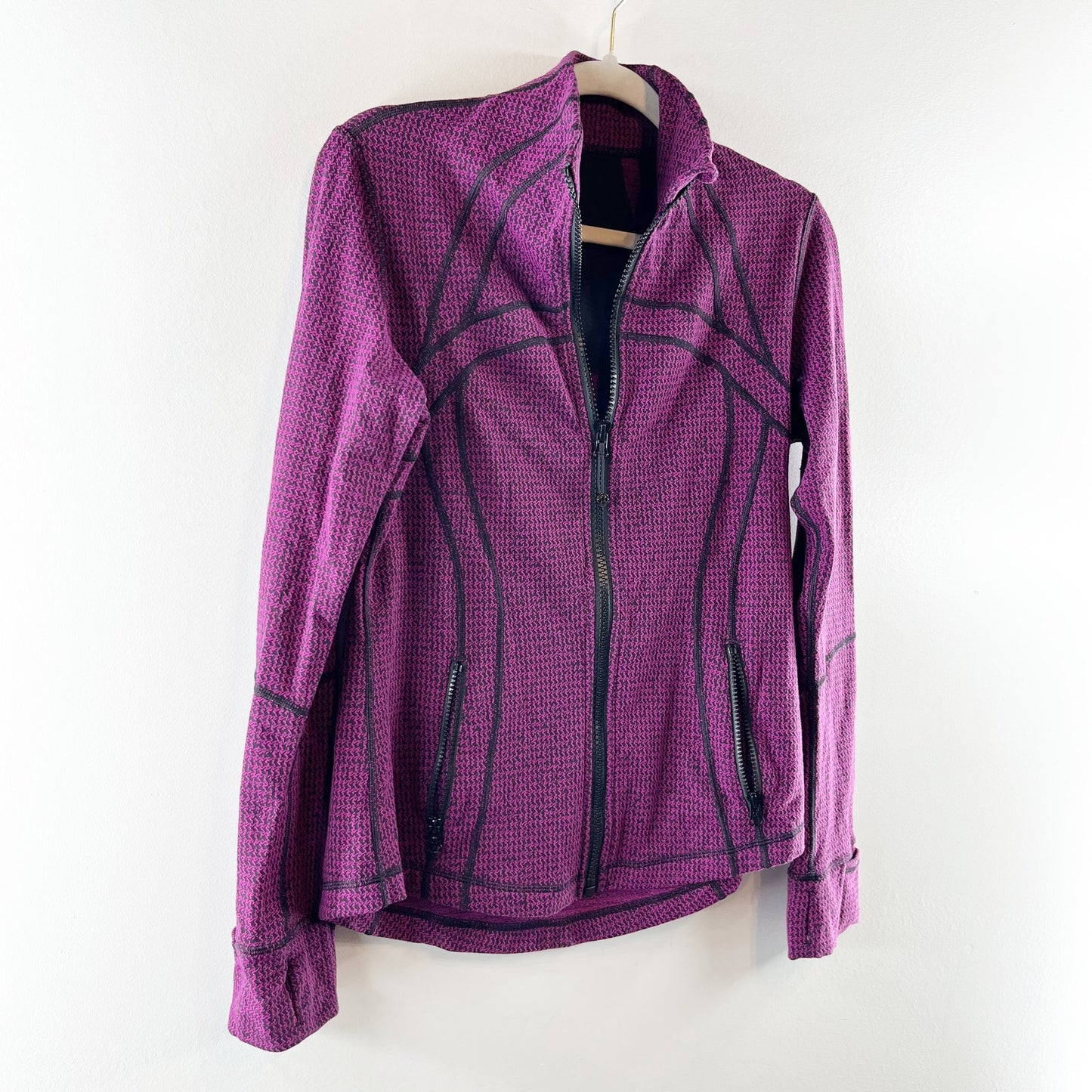 Lululemon Long Sleeve Full Zip Define Jacket Teeny Tooth Deep Fuchsia Black 10