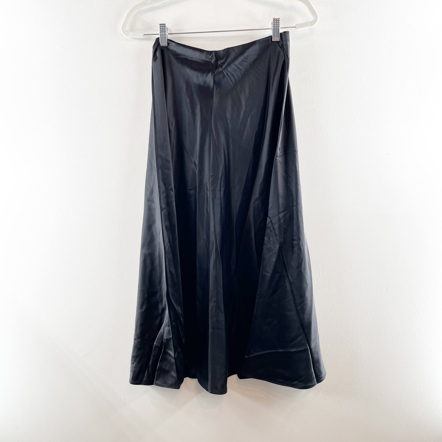 Banana Republic Silk Bias Cut A-Line Slip Midi Skirt Black Petite XS