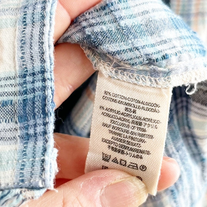 Free People Eight Days A Week Long Sleeve Plaid Shirt Dress Blue XS