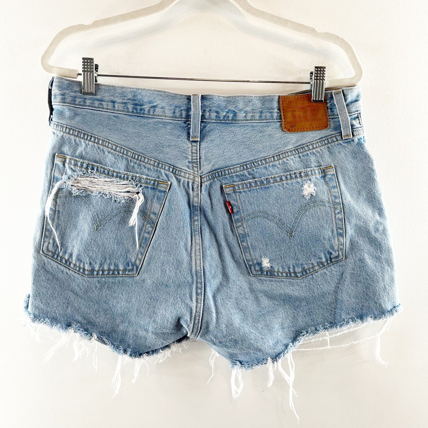 Levi's 501 Original Button Fly High Rise Distressed Cutoff Jean Shorts Blue 14