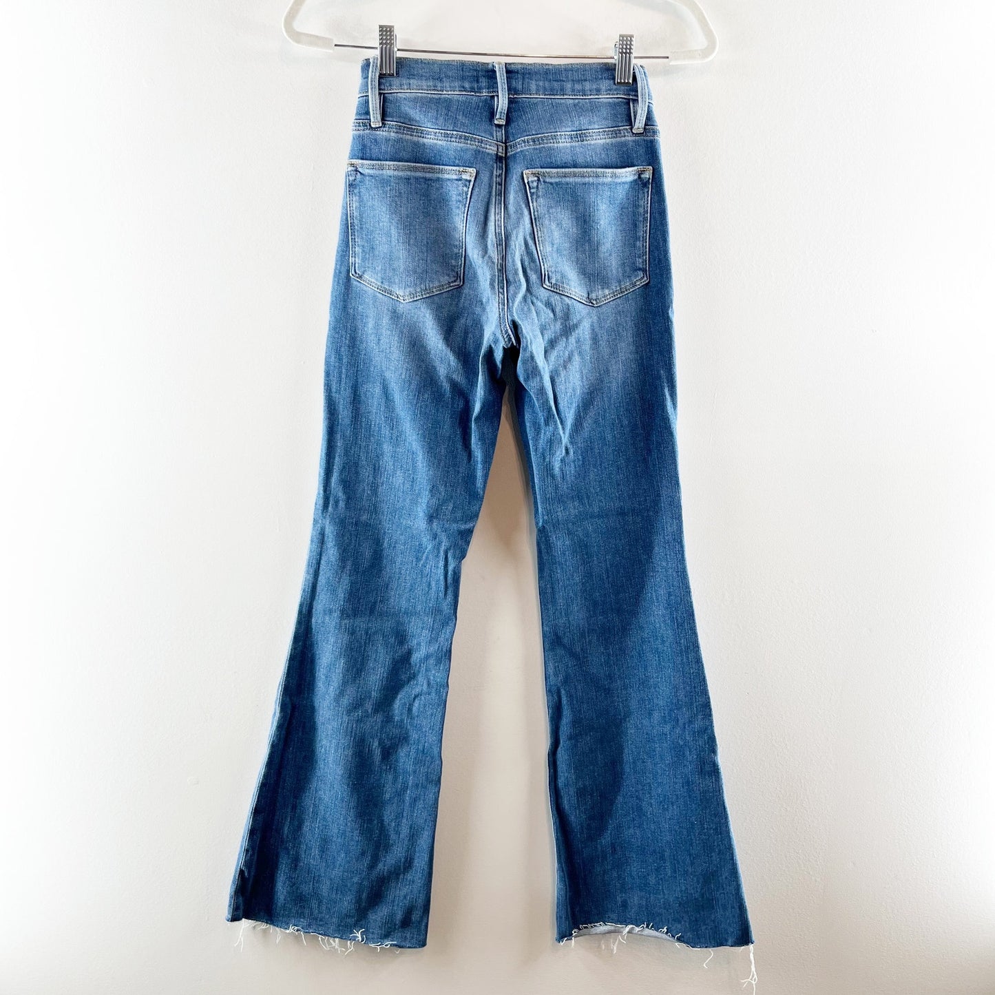 Frame Mid Rise Le Easy Flare Raw Hem Jeans Drizzle Blue 25 / 0