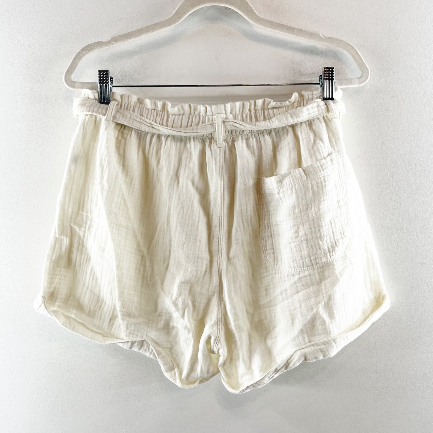 Aerie Gauzy Cotton High Waisted Belted Tie Waist Shorts Cream Large